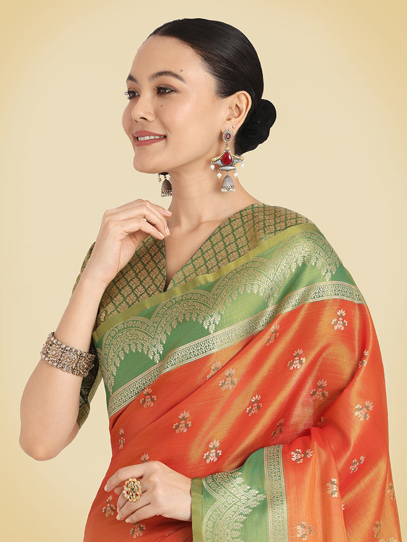 Orange Banarasi Weaving Tissue Silk Indian Wear Saree