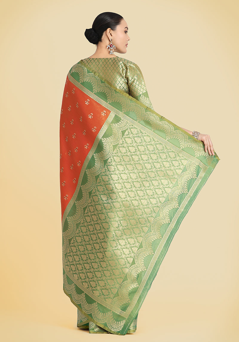 Orange Banarasi Weaving Tissue Silk Indian Wear Saree