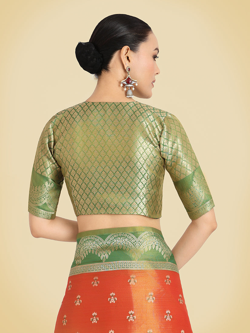 Orange Banarasi Weaving Tissue Silk Indian Wear Saree
