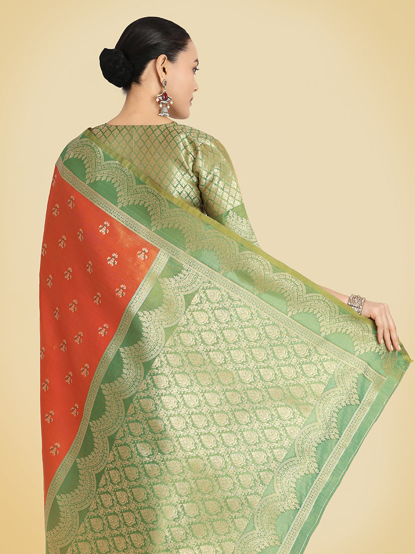 Orange Banarasi Weaving Tissue Silk Indian Wear Saree