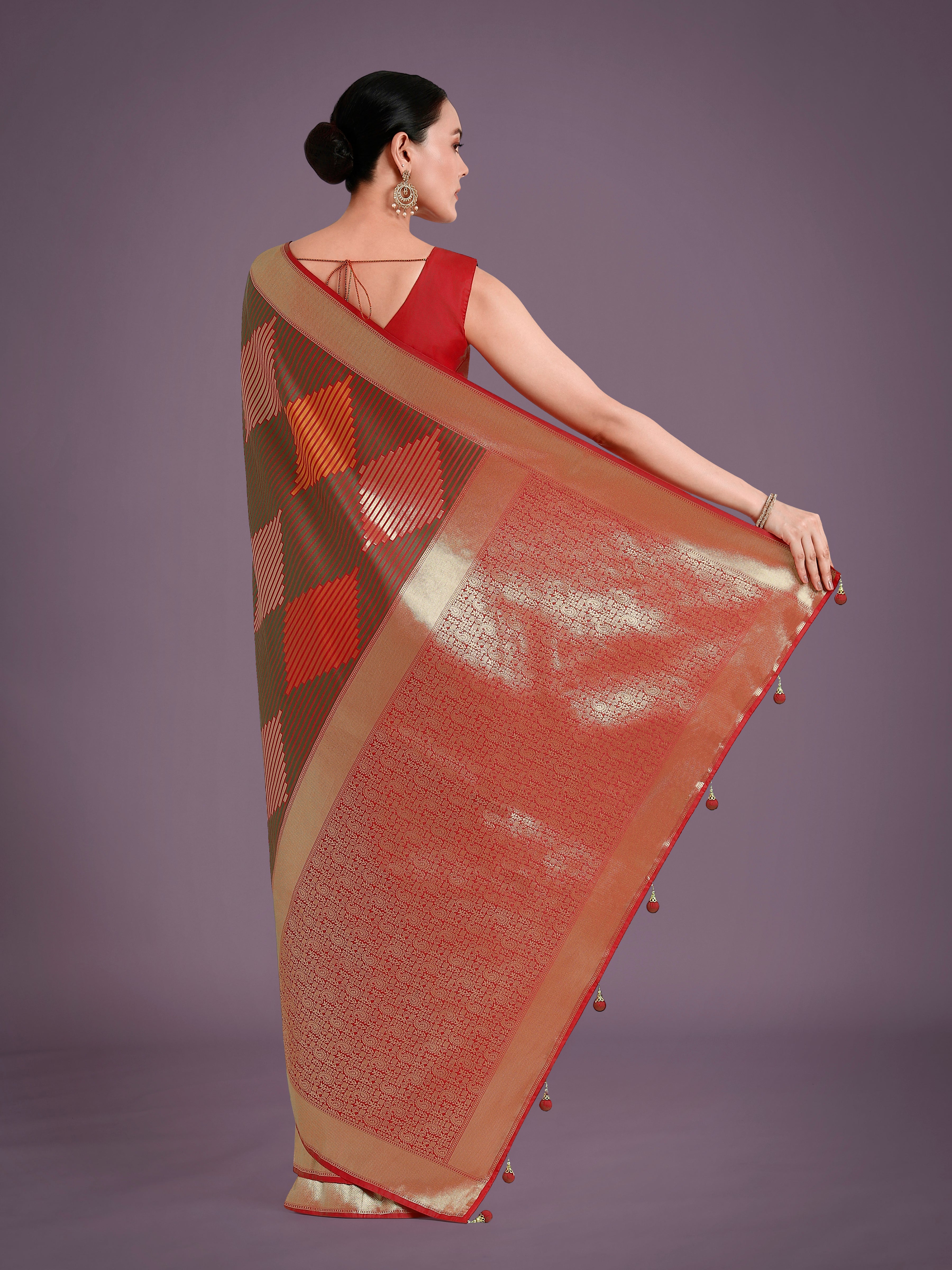 Red Colour Banarasi Silk Zari Weaving Classic Saree