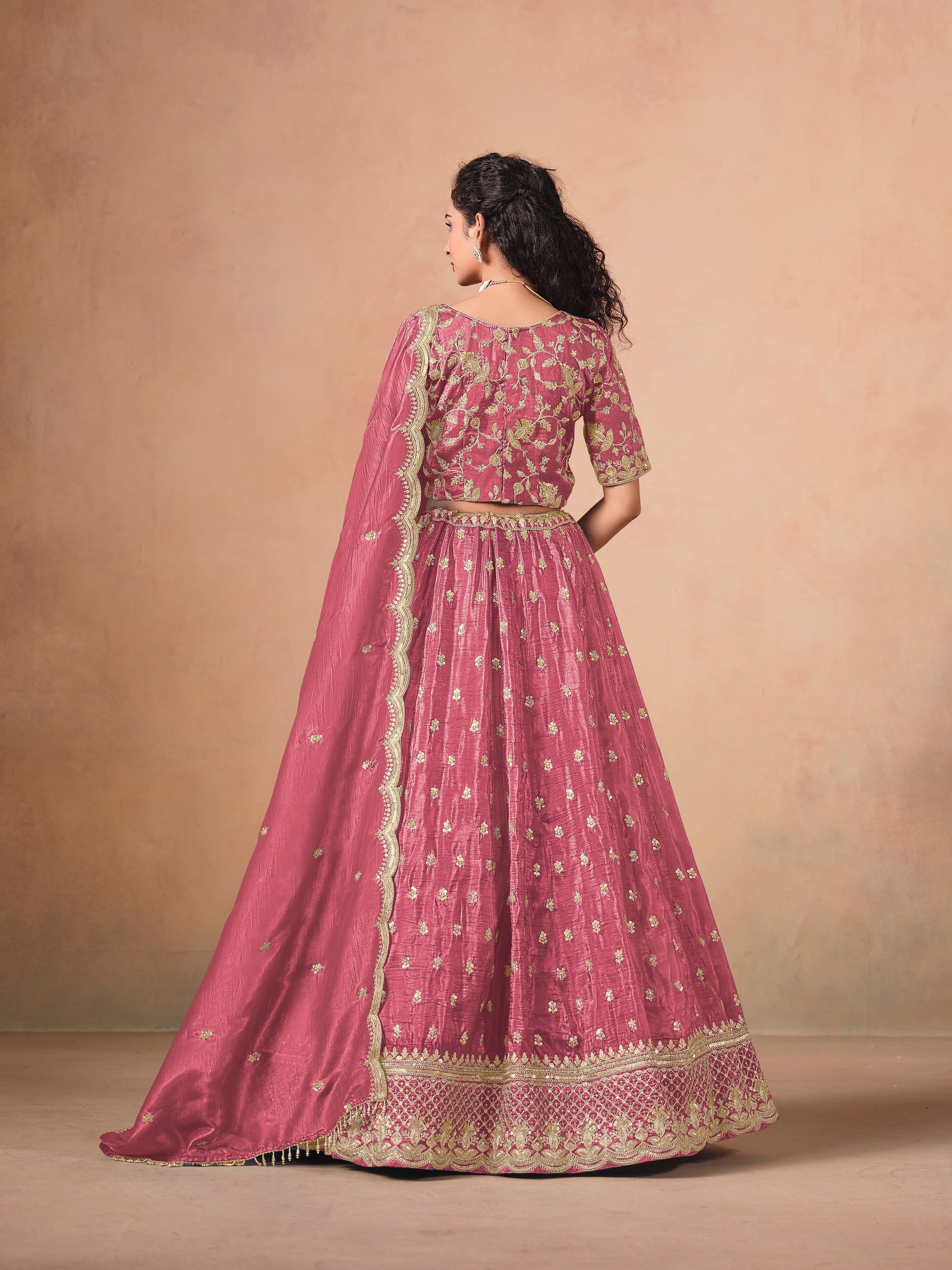 Organza Embroidered Pink Designer Long Lehenga Choli