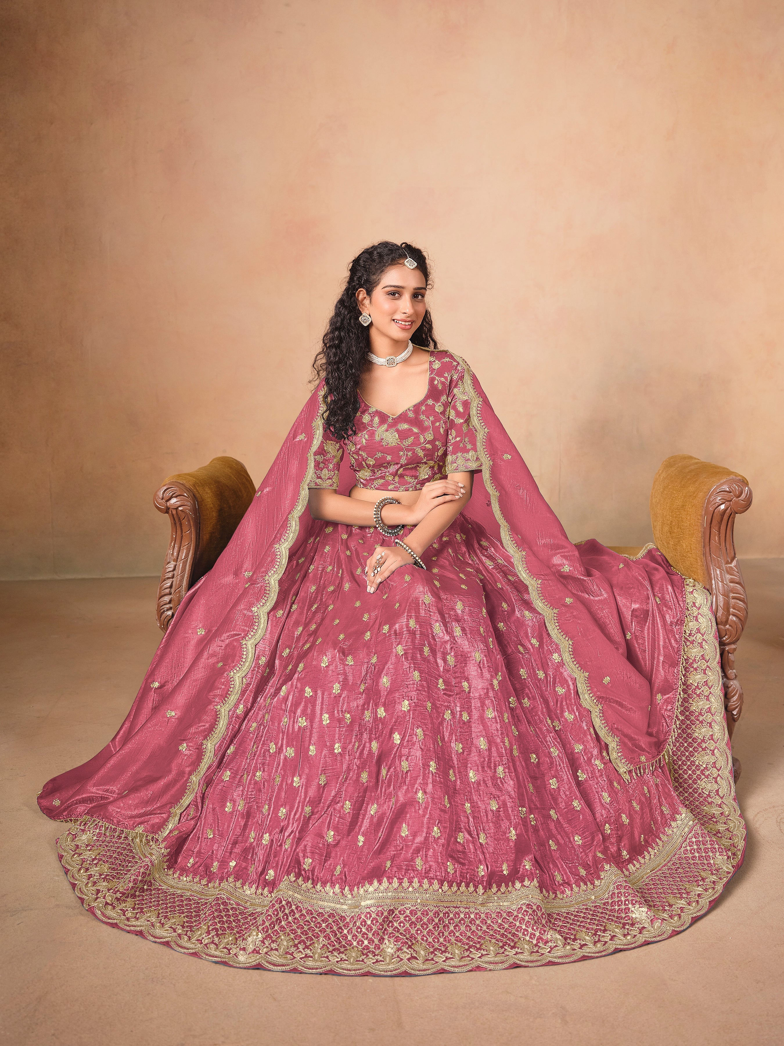 Organza Embroidered Pink Designer Long Lehenga Choli