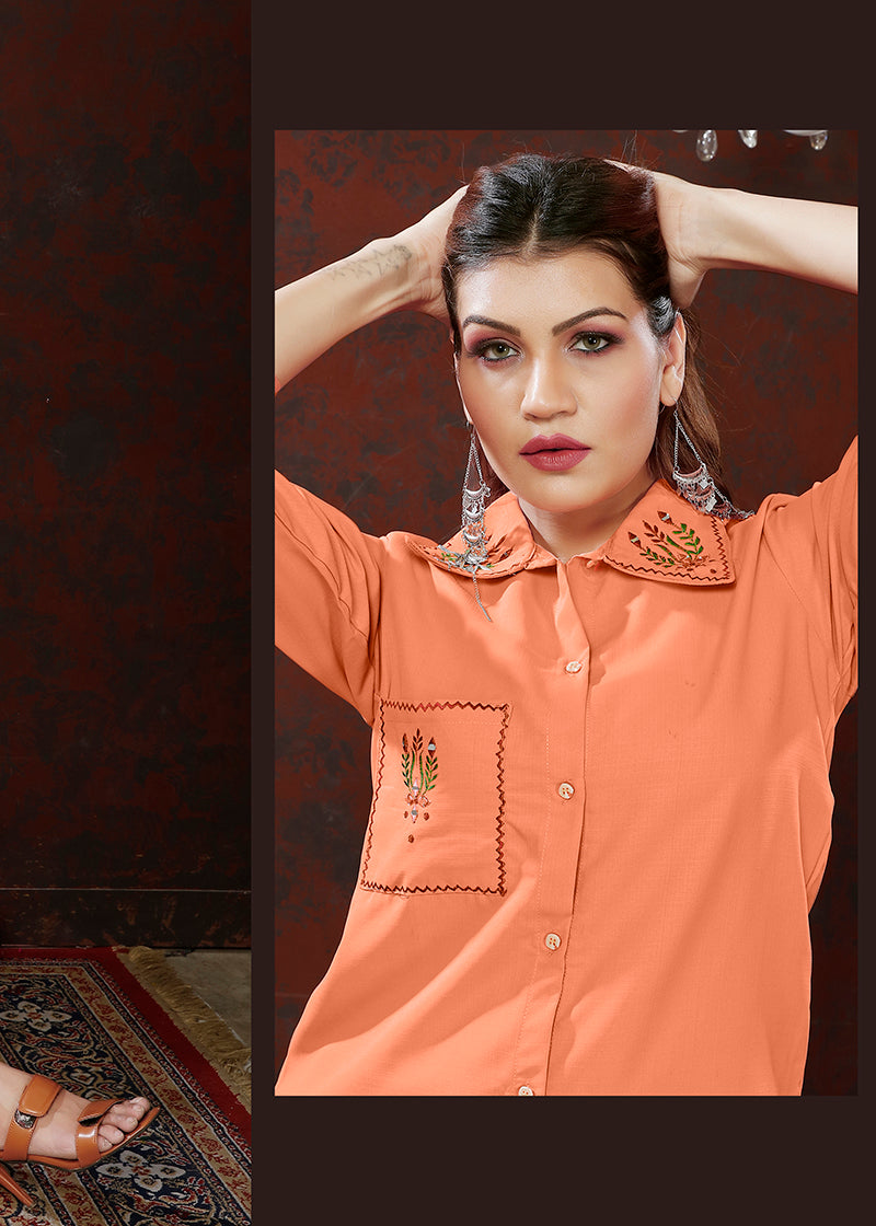 Peach Maaza Cotton with Handwork Trendy Co ord Set