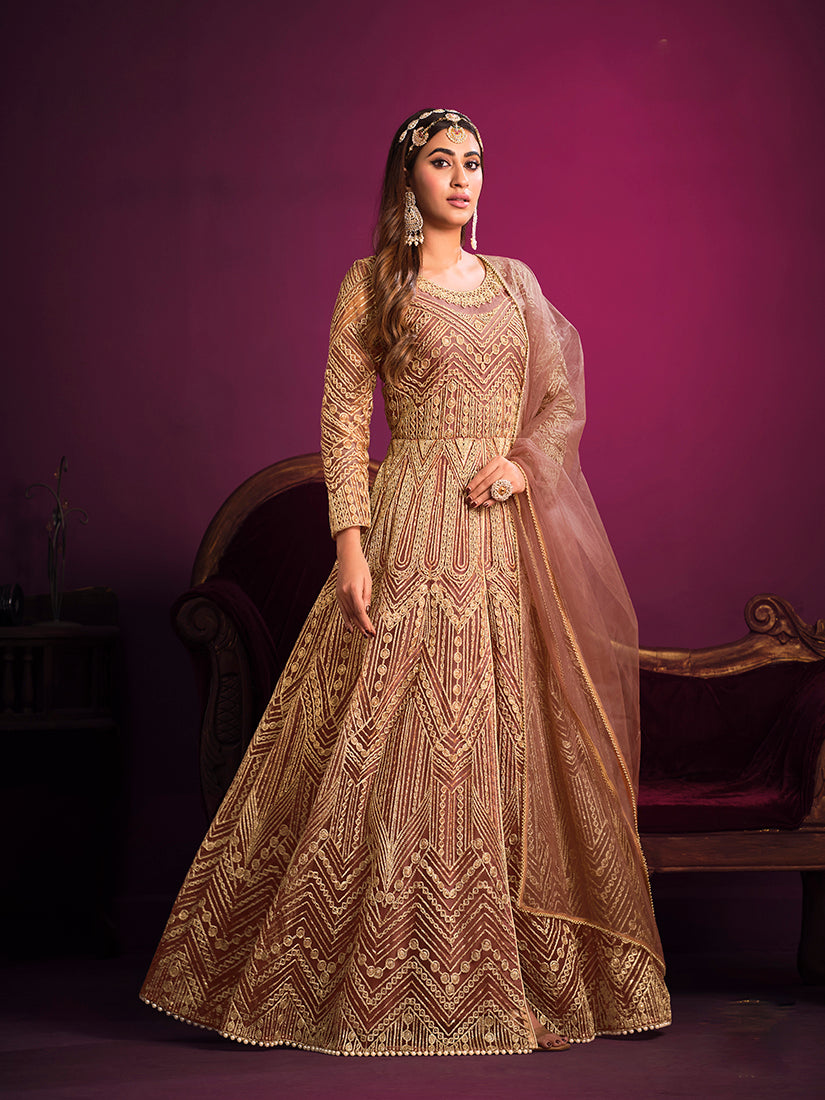 Peach Net Sangeet Event Designer Salwar Suit
