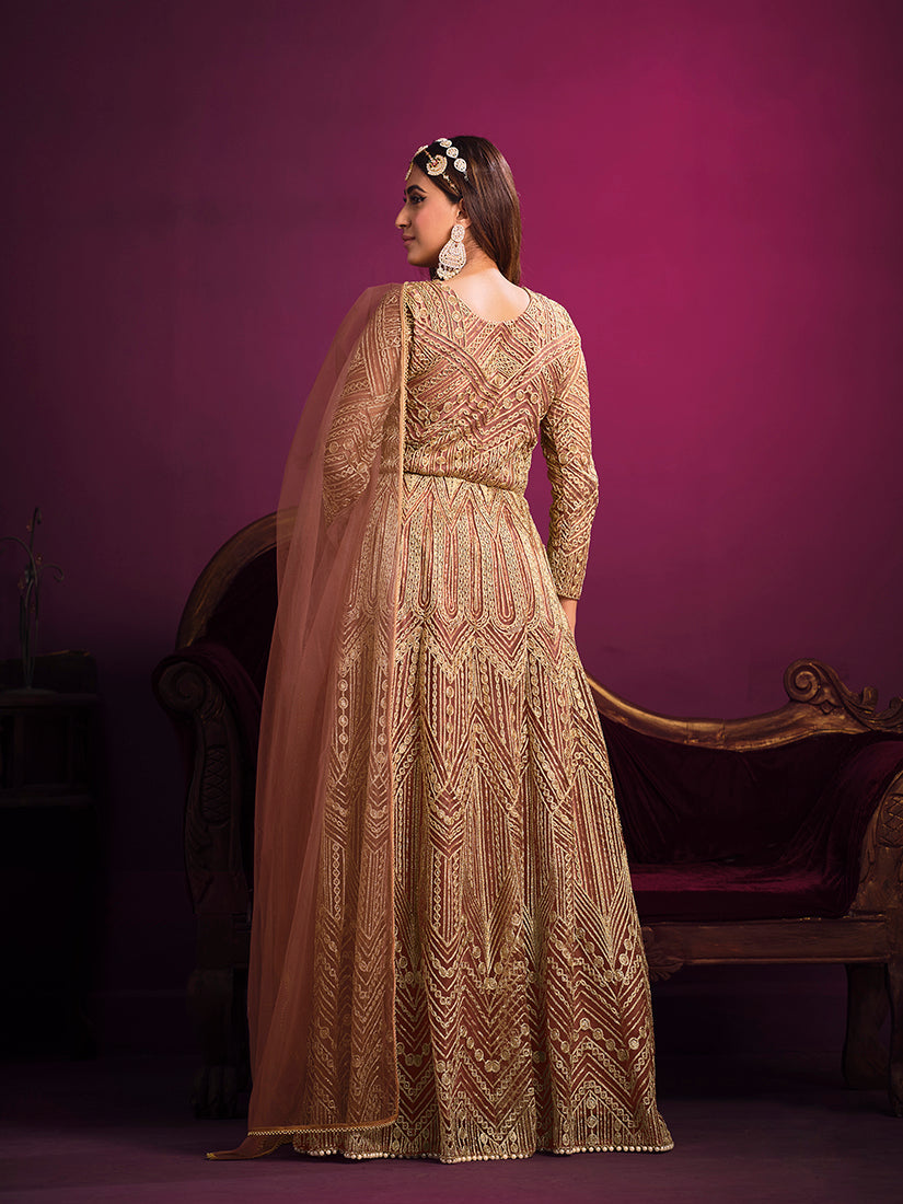 Peach Net Sangeet Event Designer Salwar Suit