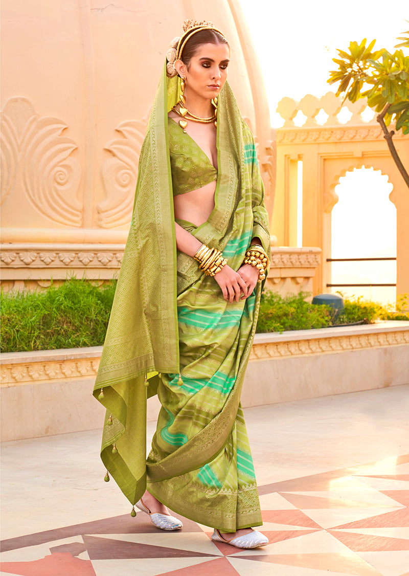 Olive Green Silk Foil Print Saree