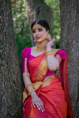 Red Printed Satin Saree