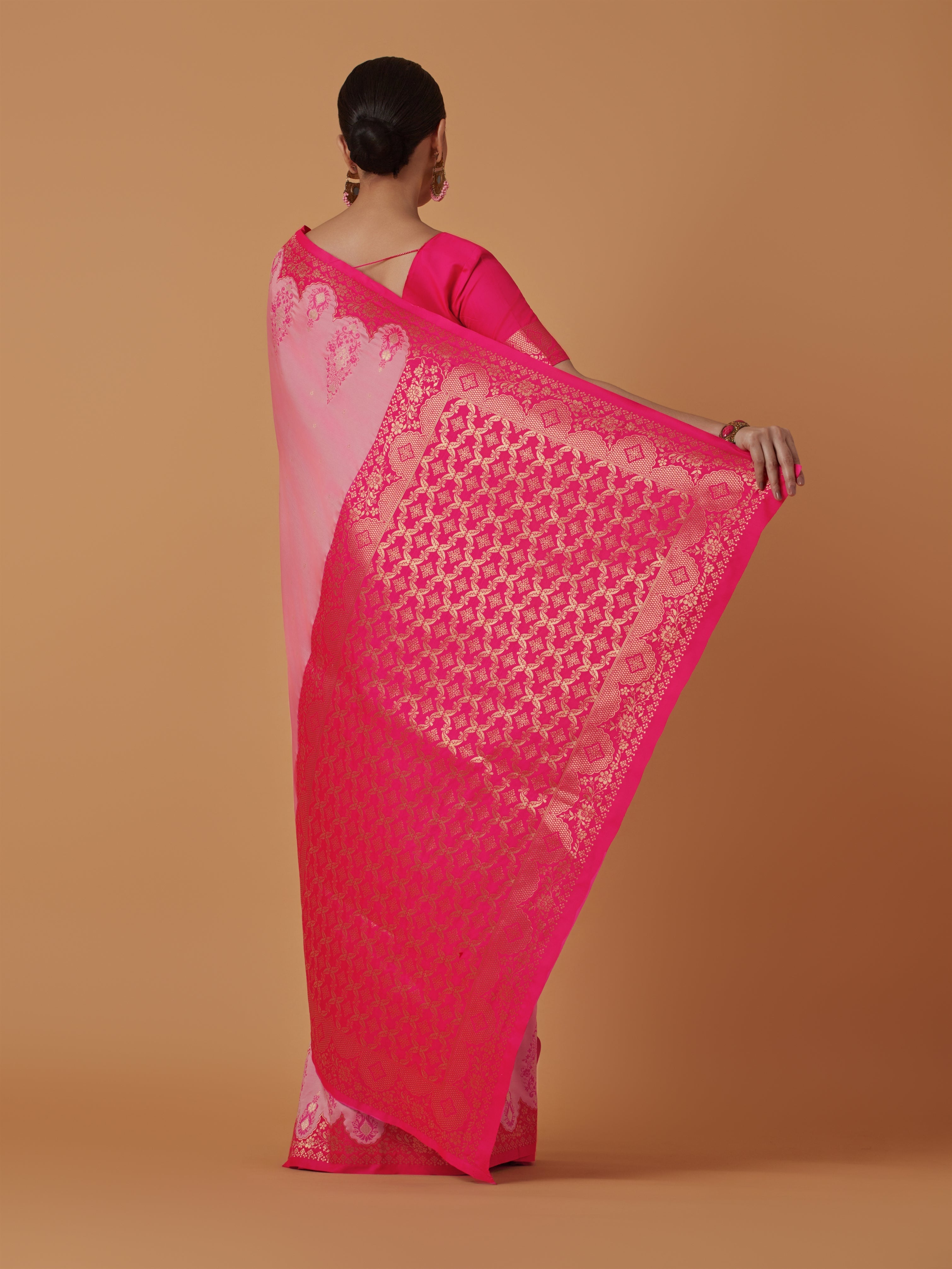 Pink Banarasi Silk Blend Zari Woven Contemporary Saree