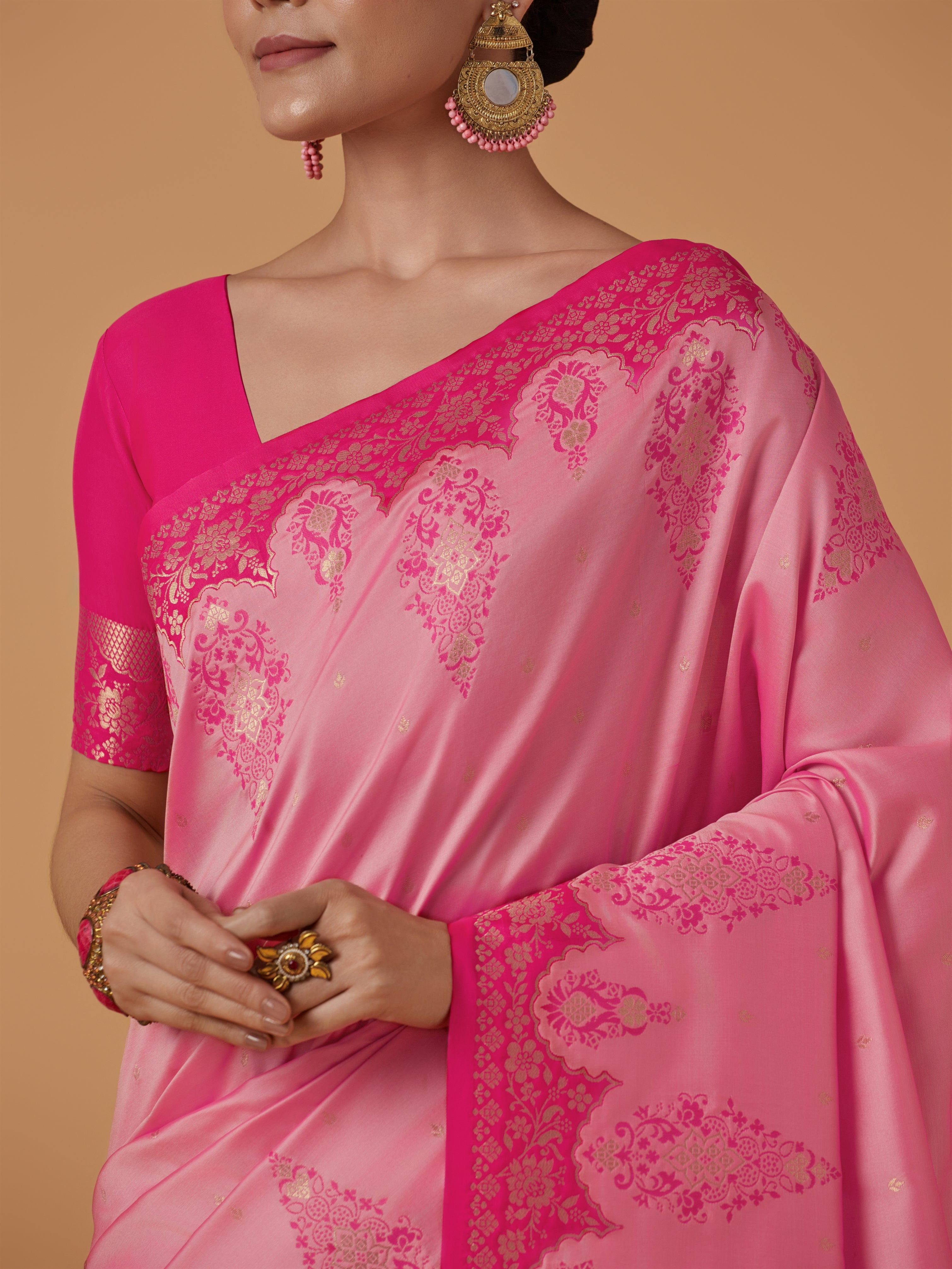 Pink Banarasi Silk Blend Zari Woven Contemporary Saree