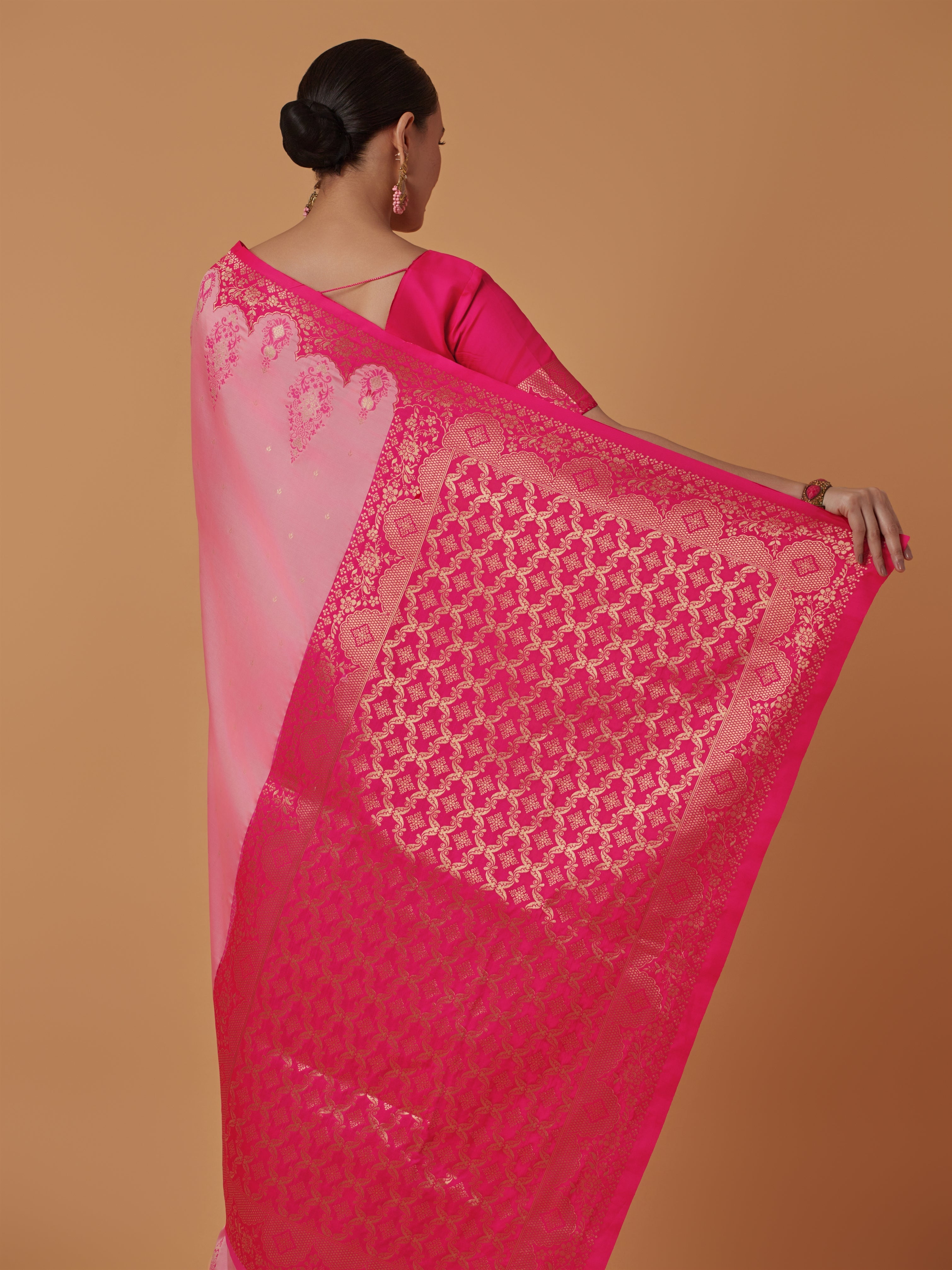Pink Banarasi Silk Blend Zari Woven Contemporary Saree