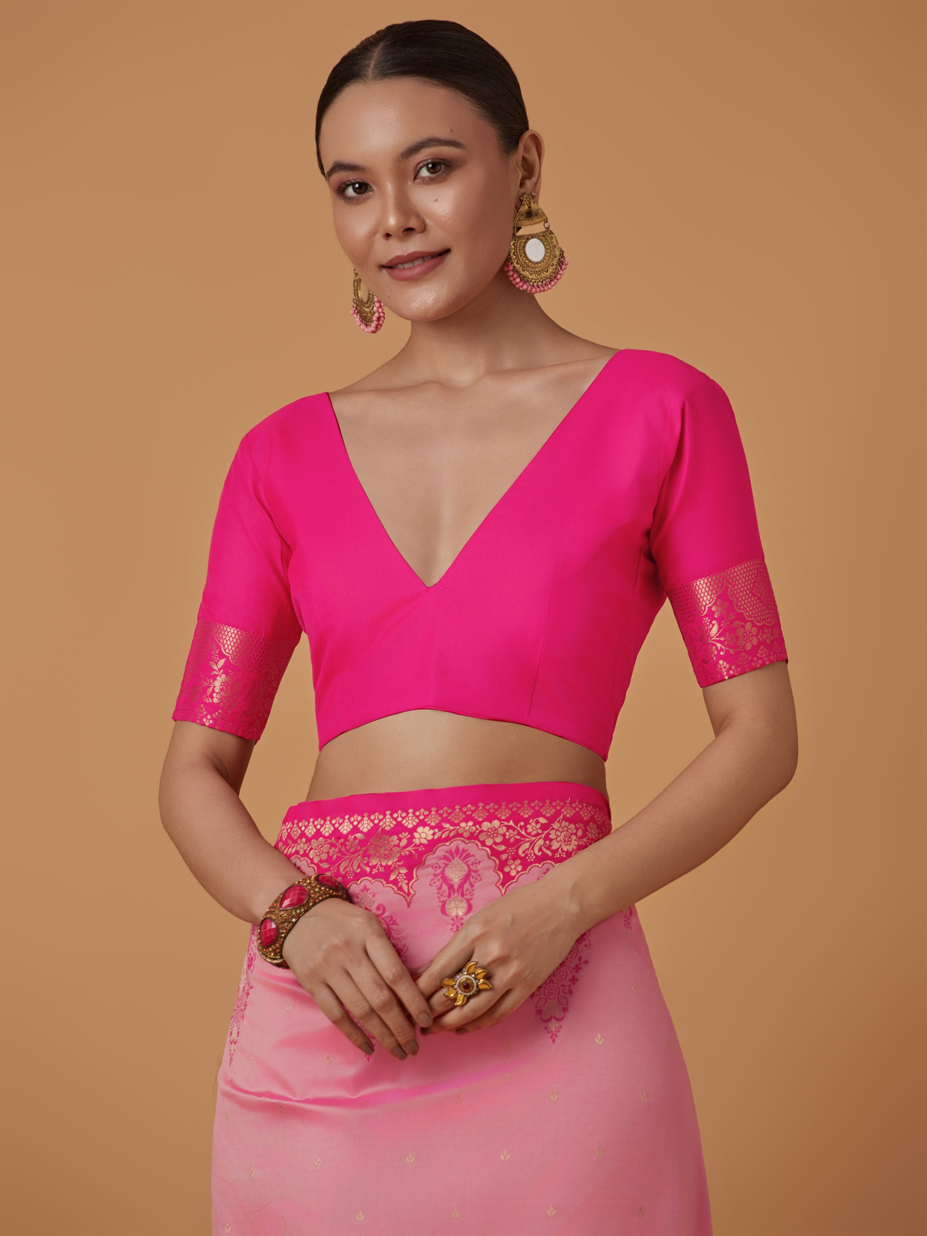 Pink Banarasi Silk Blend Zari Woven Contemporary Saree