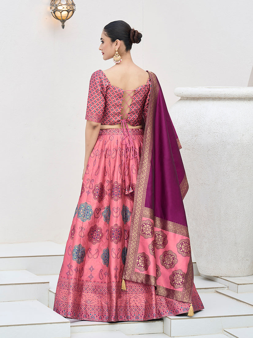 Pink Color Kanjiwaram Silk Jacquard Designer Lehenga Choli