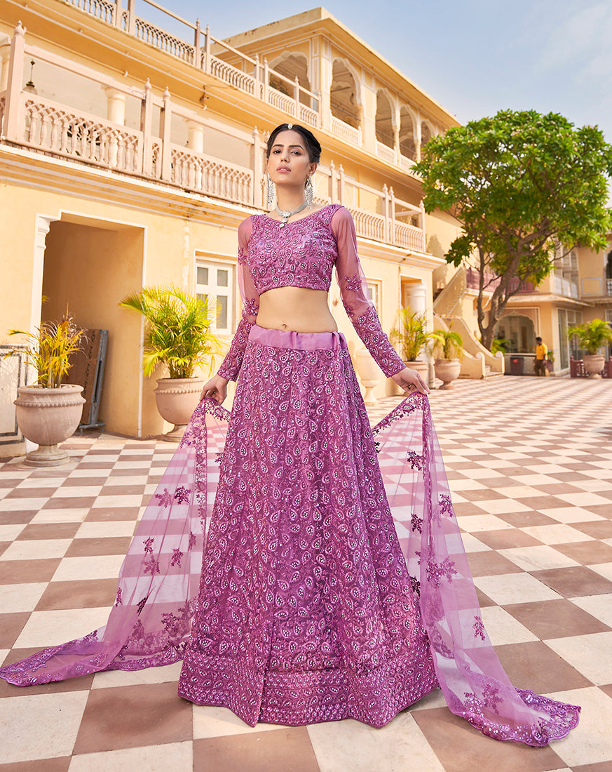 Pink Color Net Zarkhan Work Heavy Lehenga Choli
