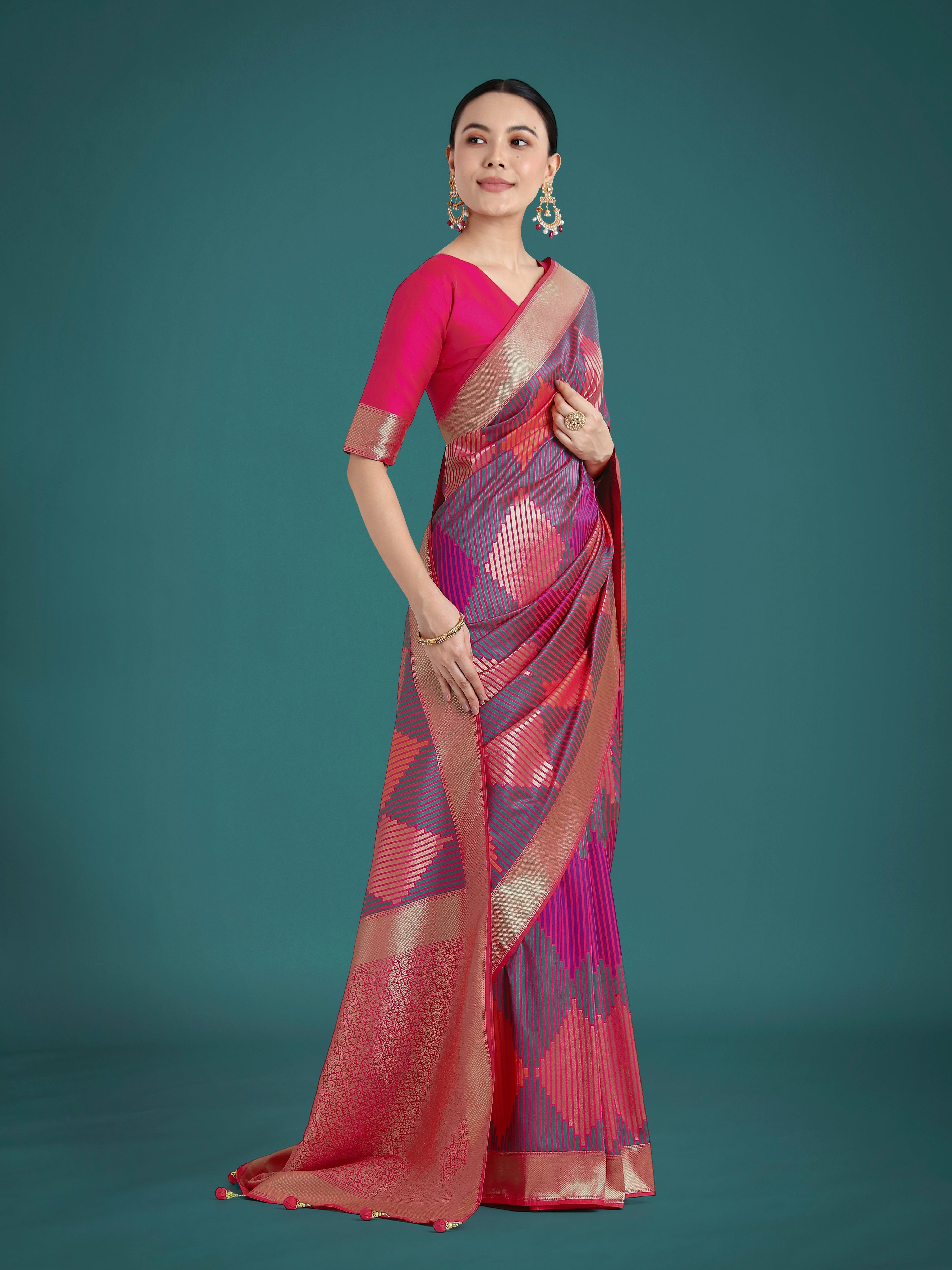 Pink Colour Banarasi Satin Silk Zari Weaving Classic Saree