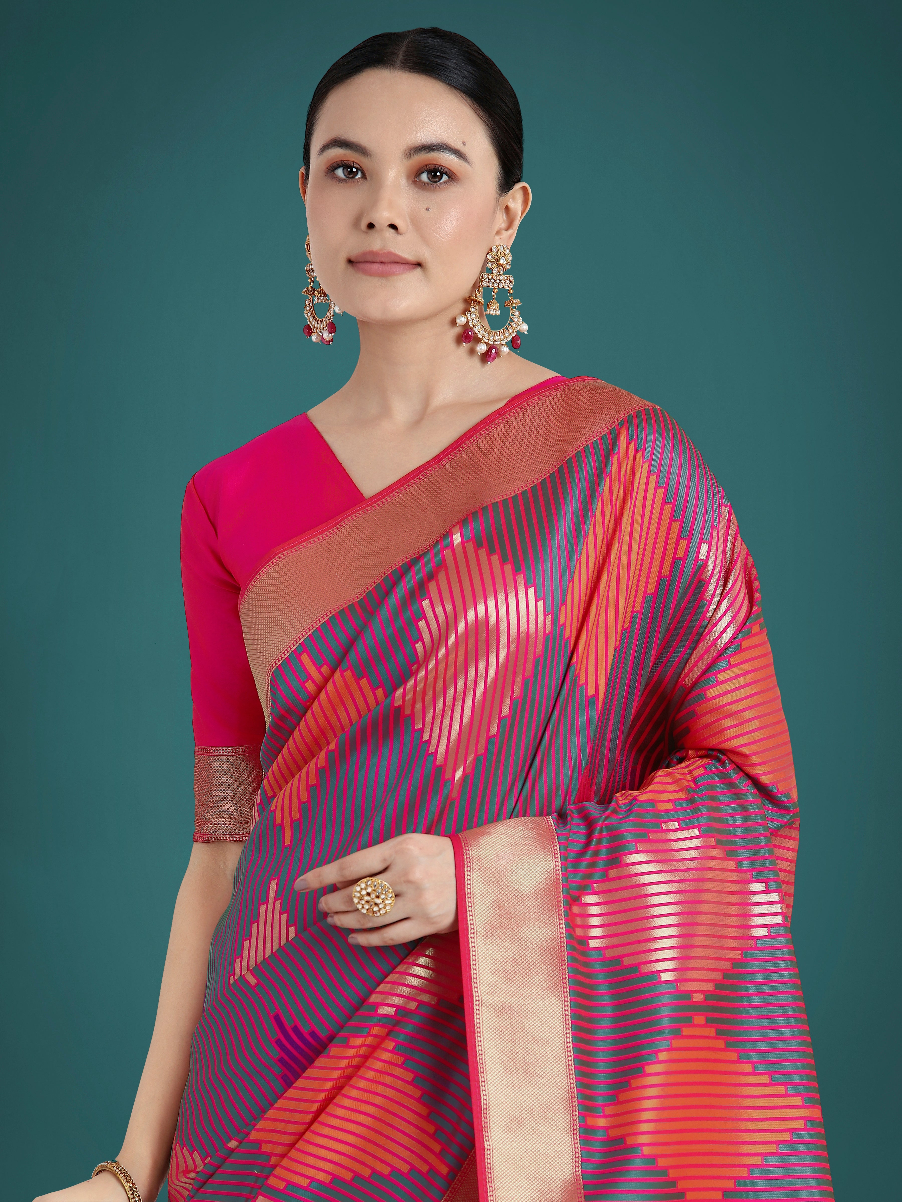 Pink Colour Banarasi Satin Silk Zari Weaving Classic Saree