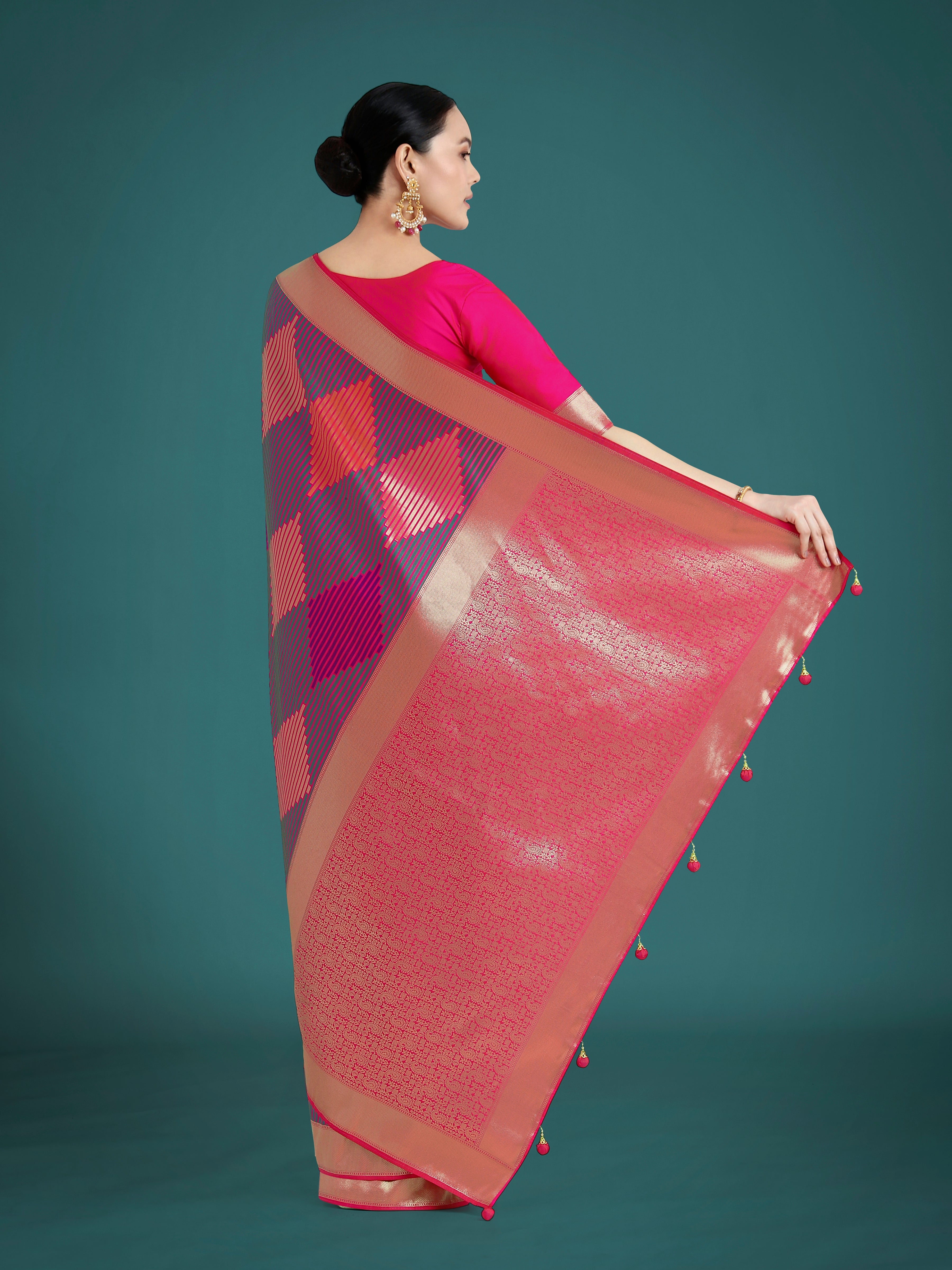 Pink Colour Banarasi Satin Silk Zari Weaving Classic Saree