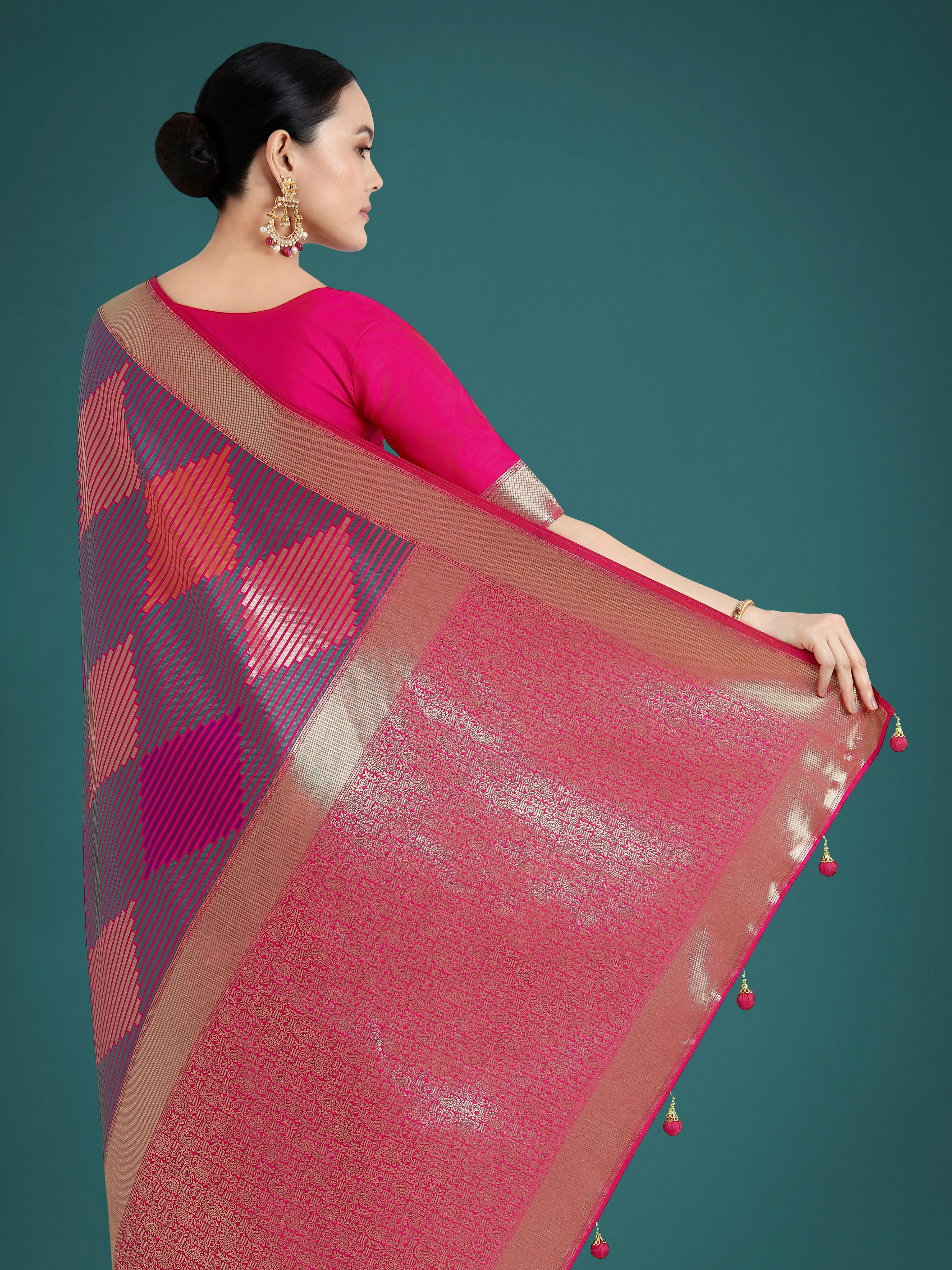 Pink Colour Banarasi Satin Silk Zari Weaving Classic Saree