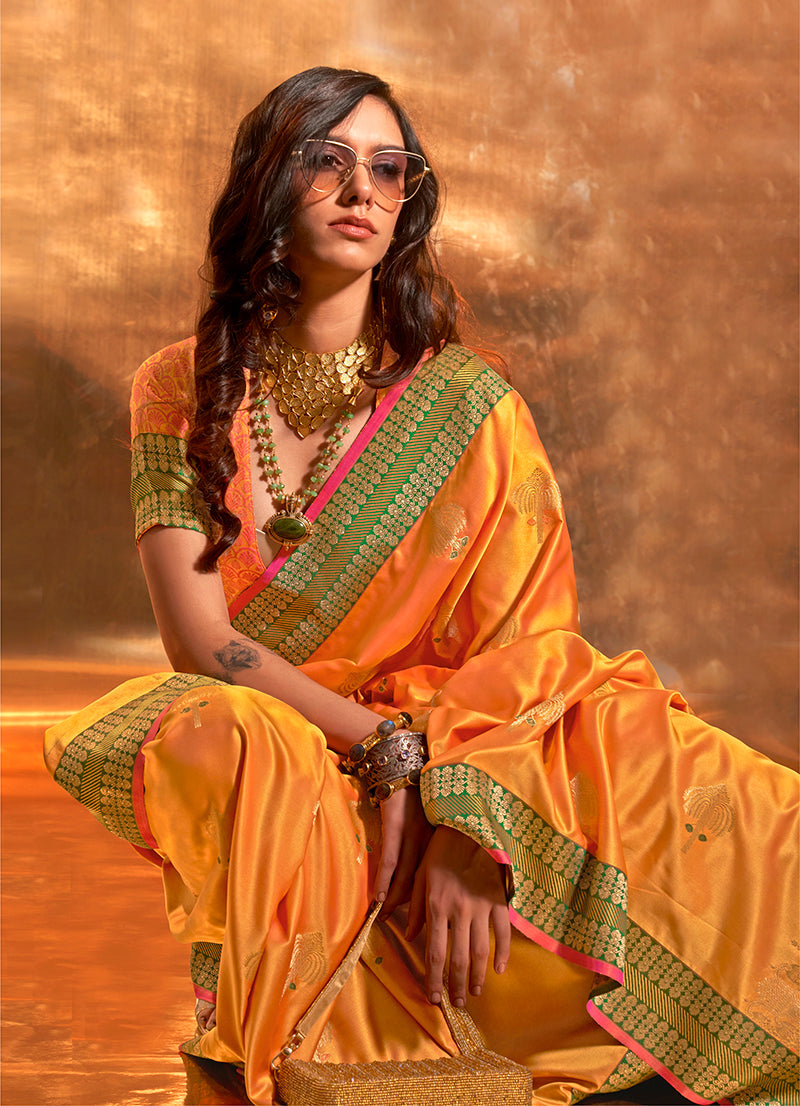 Amber Banarasi Satin Silk Zari Woven Designer Saree