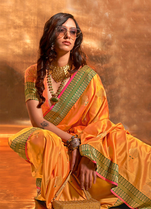 Amber Banarasi Satin Silk Zari Woven Designer Saree