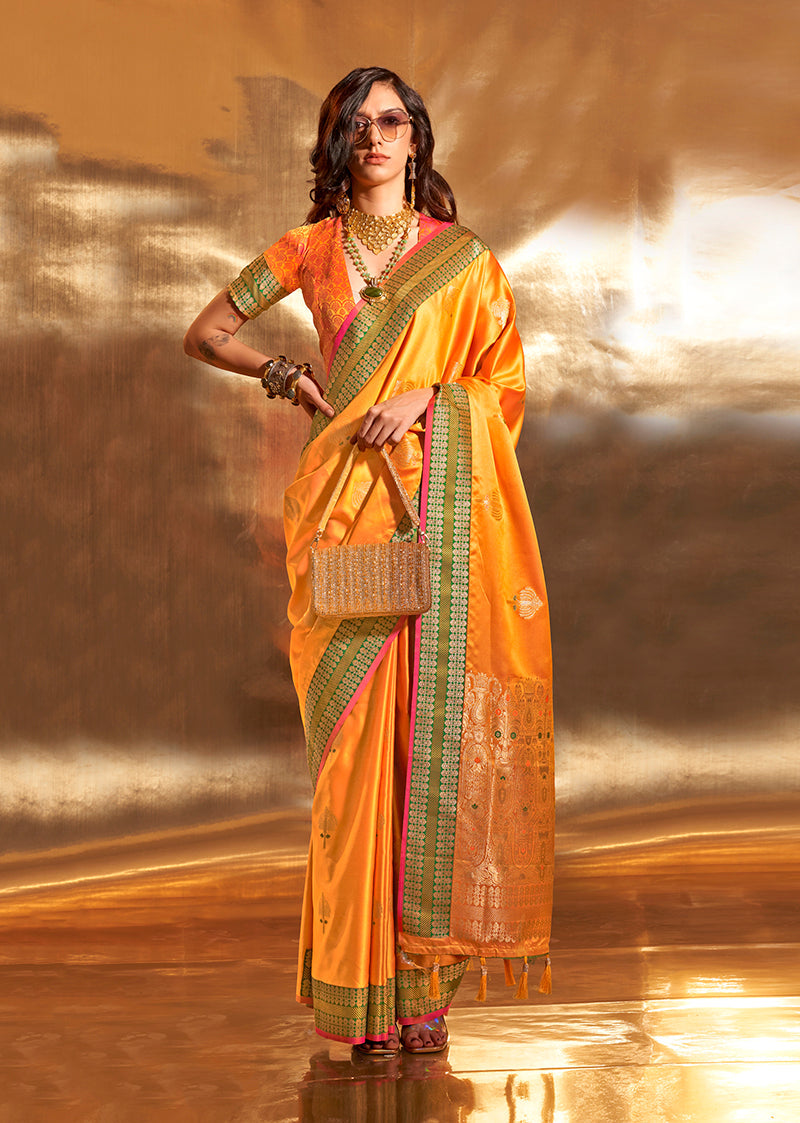Amber Banarasi Satin Silk Zari Woven Designer Saree