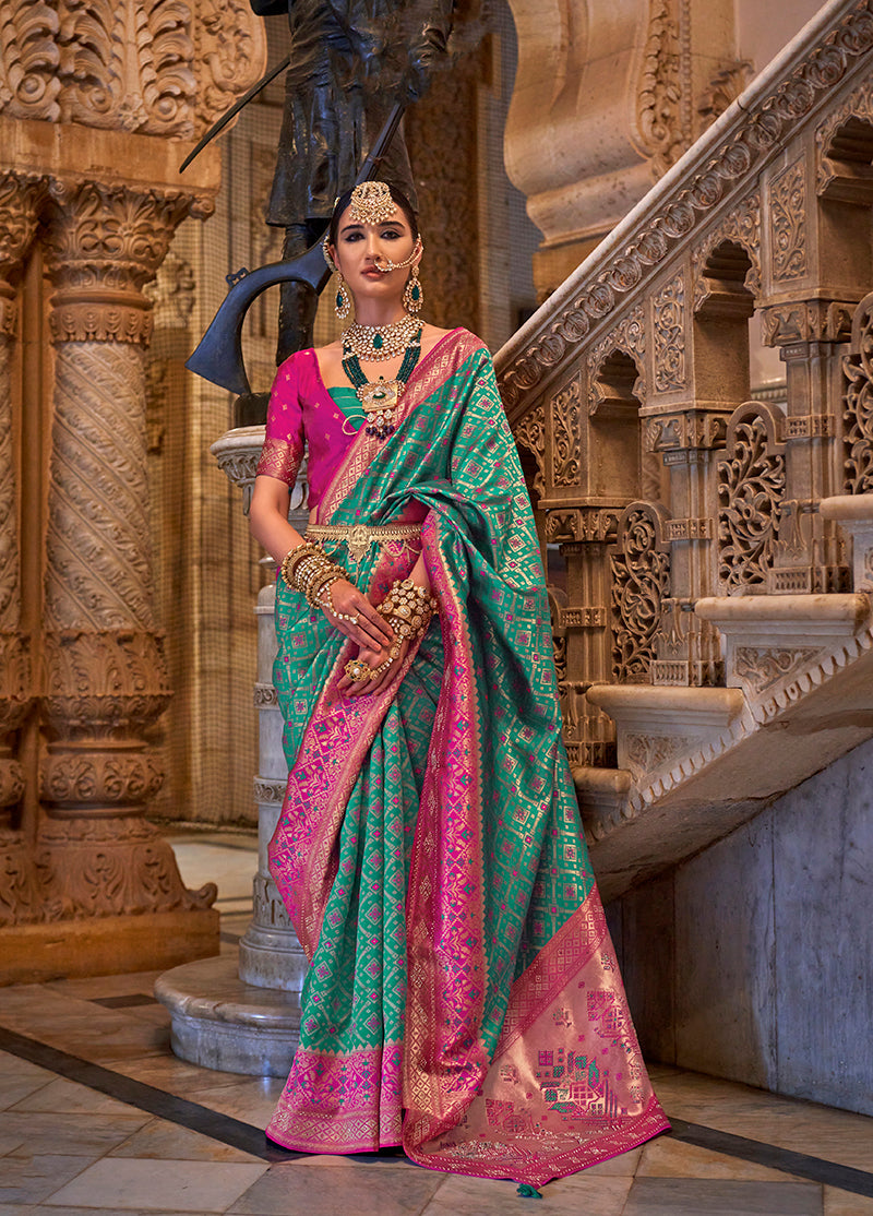 Teal Jacquard Silk Weaving & Stone Work Saree