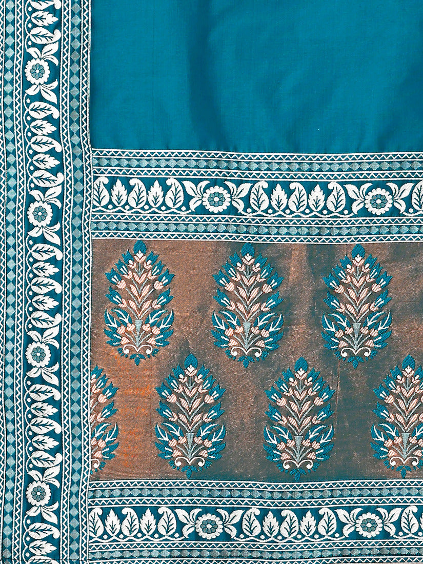 Teal Kanjivaram Silk Weaving Zari Lehenga Choli