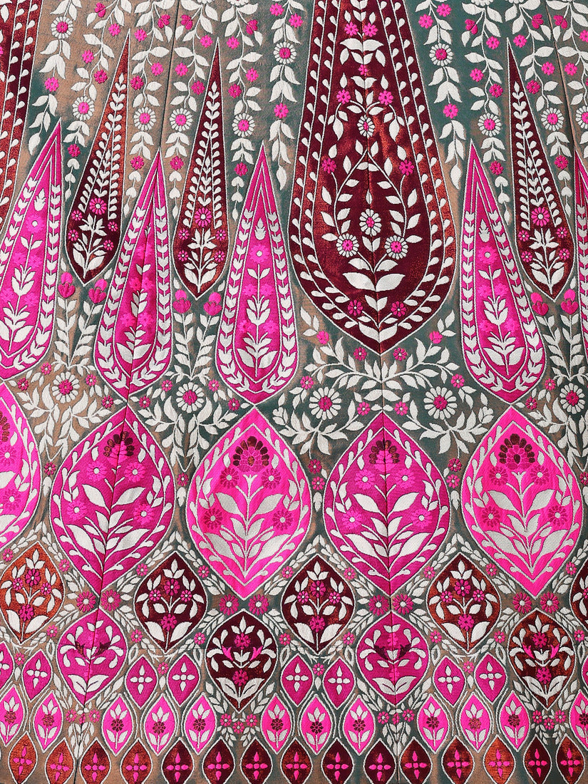 Teal Kanjivaram Silk Weaving Zari Lehenga Choli