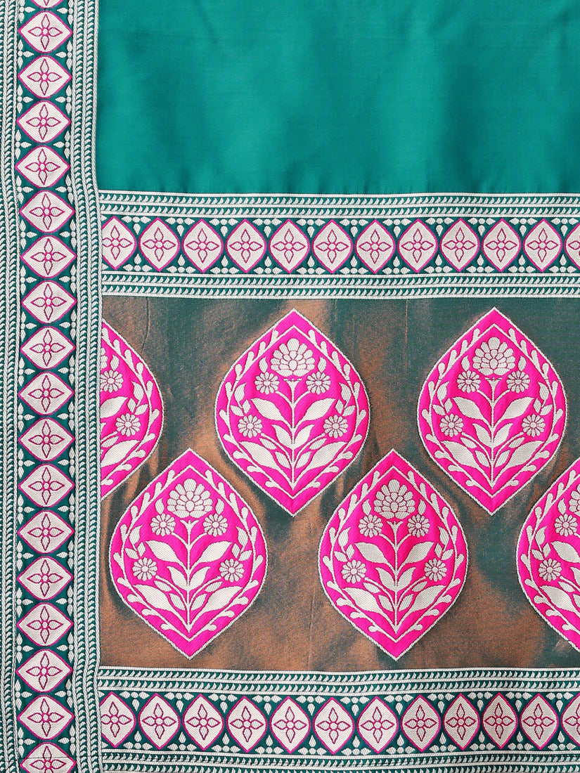 Teal Kanjivaram Silk Weaving Zari Lehenga Choli