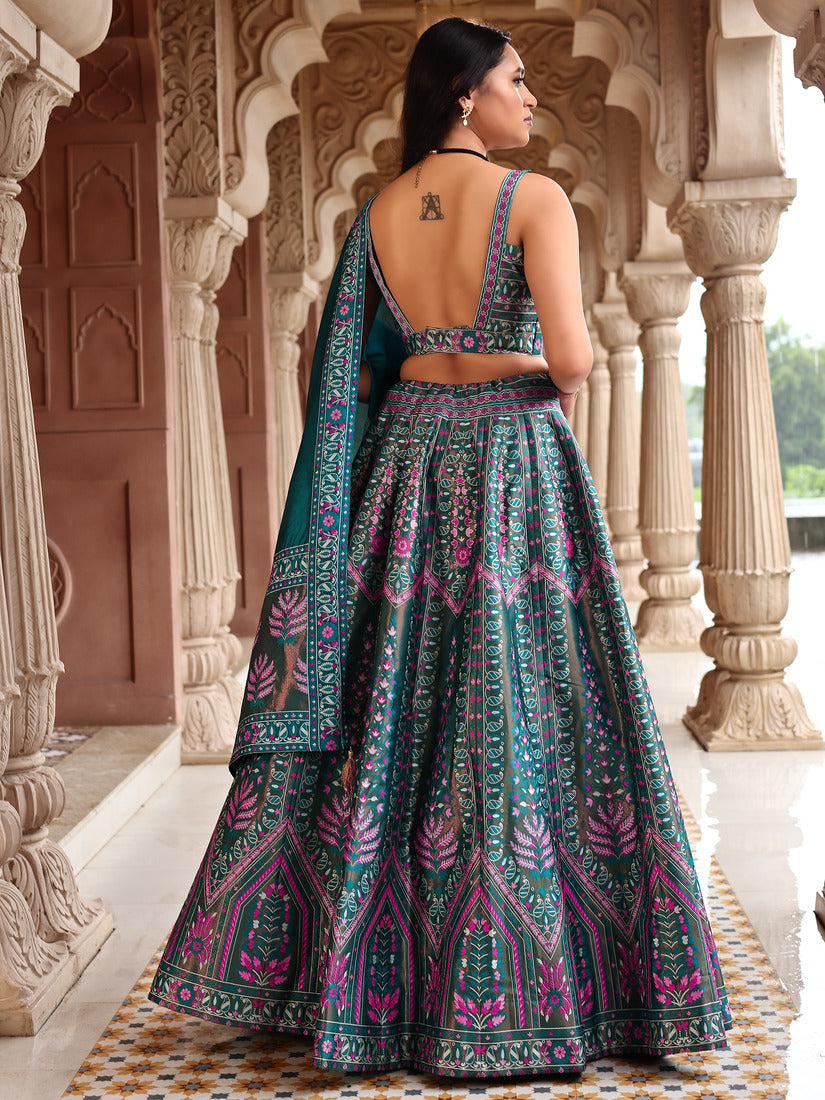 Teal Kanjivaram Silk Weaving Zari Lehenga Choli