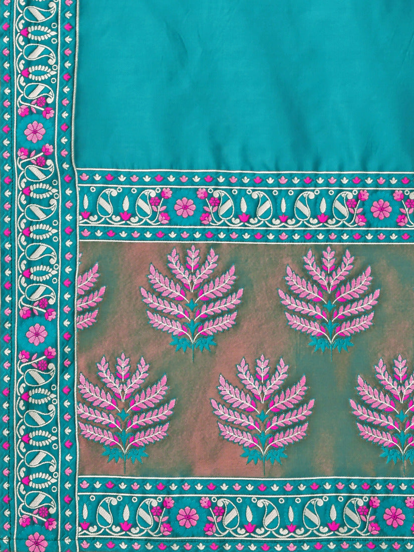 Teal Kanjivaram Silk Weaving Zari Lehenga Choli