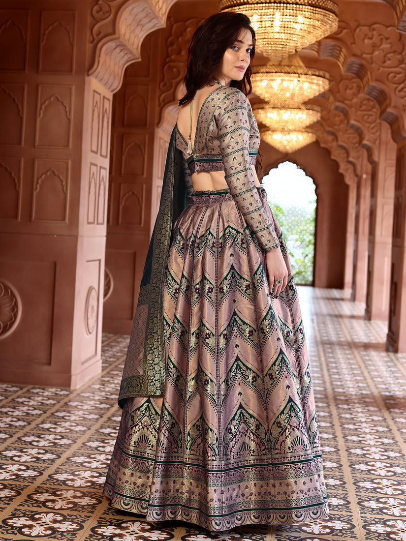 Light Pink Kanjivaram Silk Weaving Zari Lehenga Choli