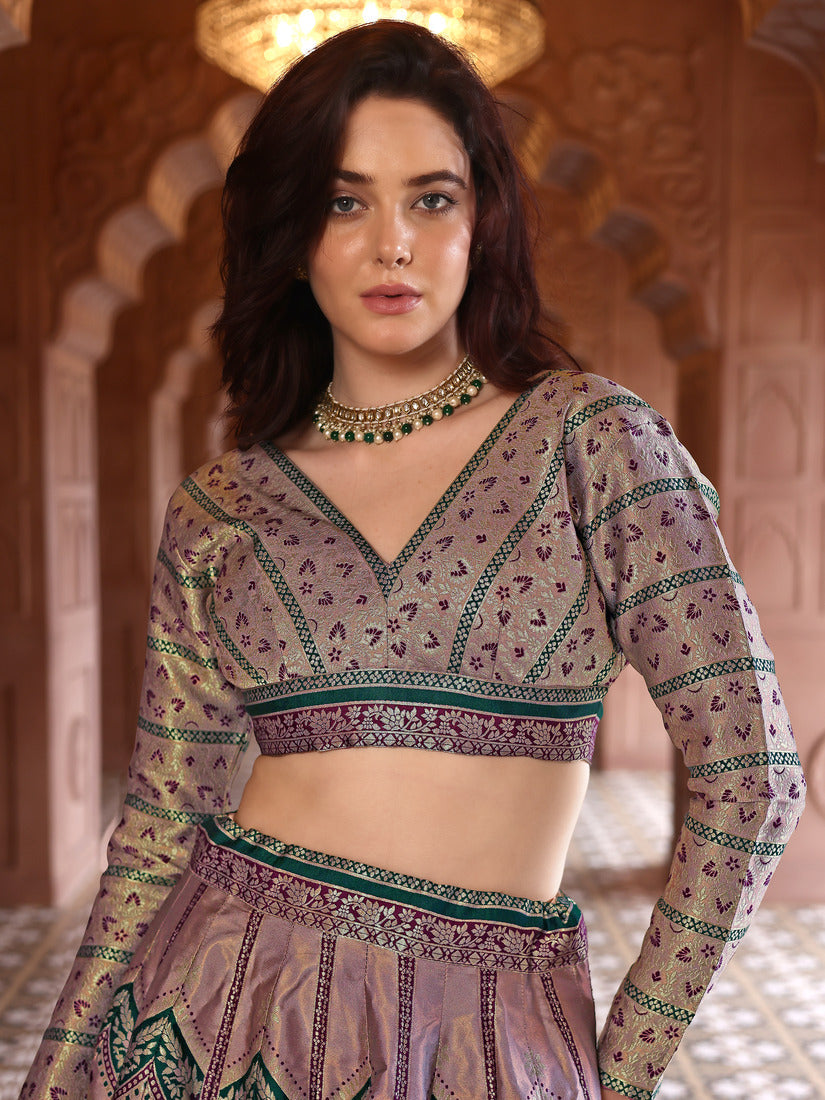 Light Pink Kanjivaram Silk Weaving Zari Lehenga Choli