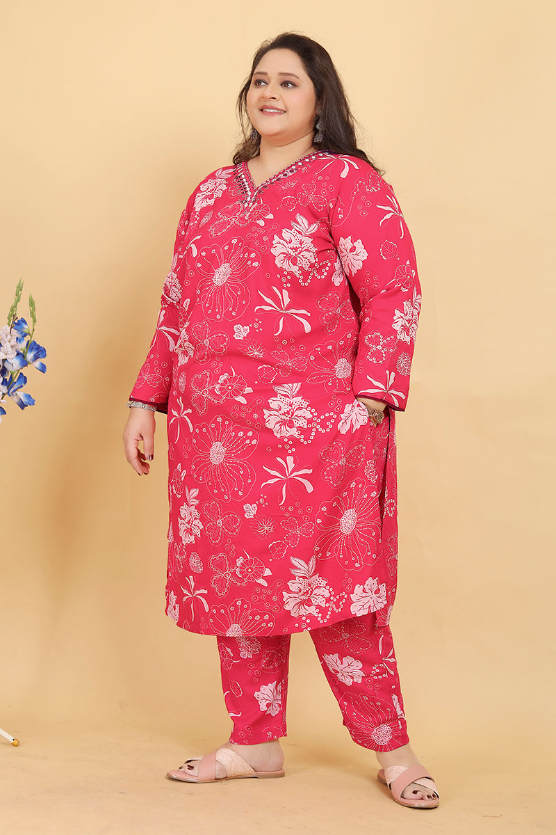 Pink Premium Rayon Handwork Classic Salwar Suit