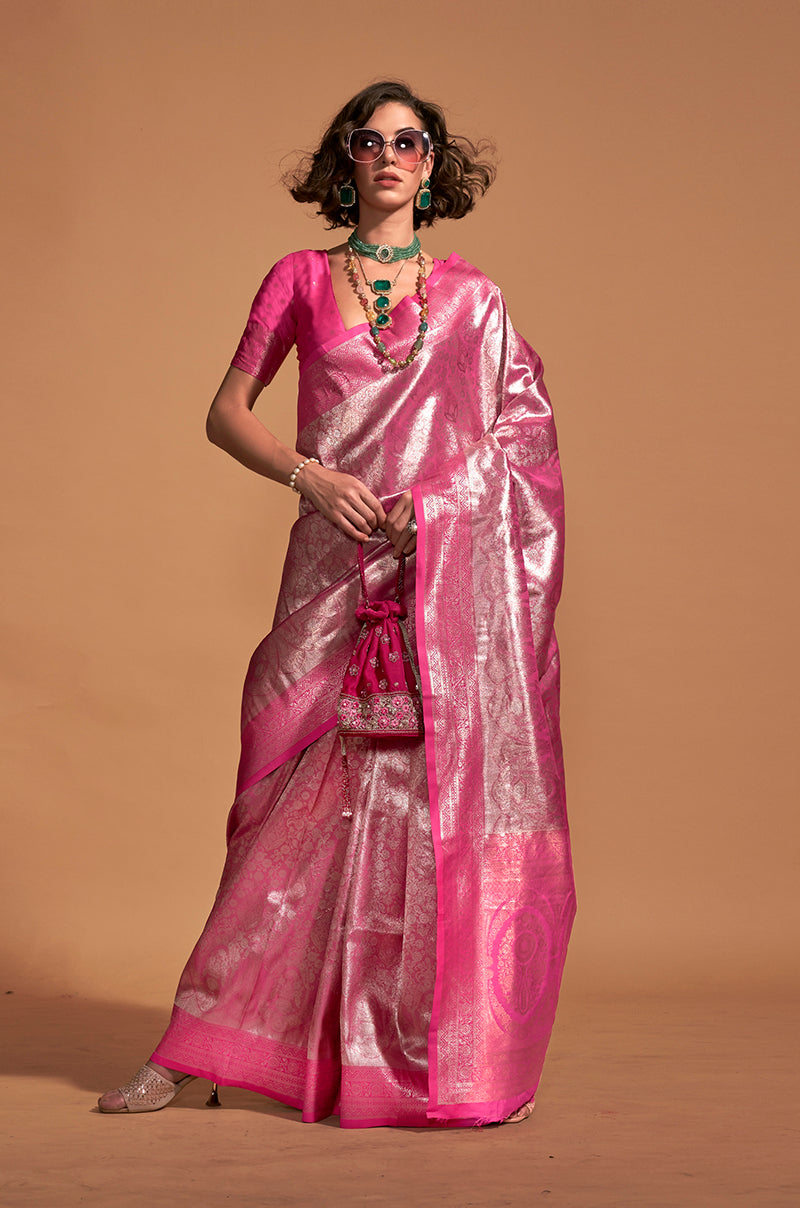 Pink Rich Kanjivaram Silk Zari Woven Traditional Saree