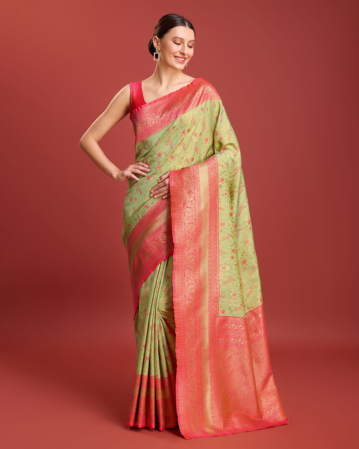Pista Green Banarasi Tissue Silk Zari Woven Traditional Saree