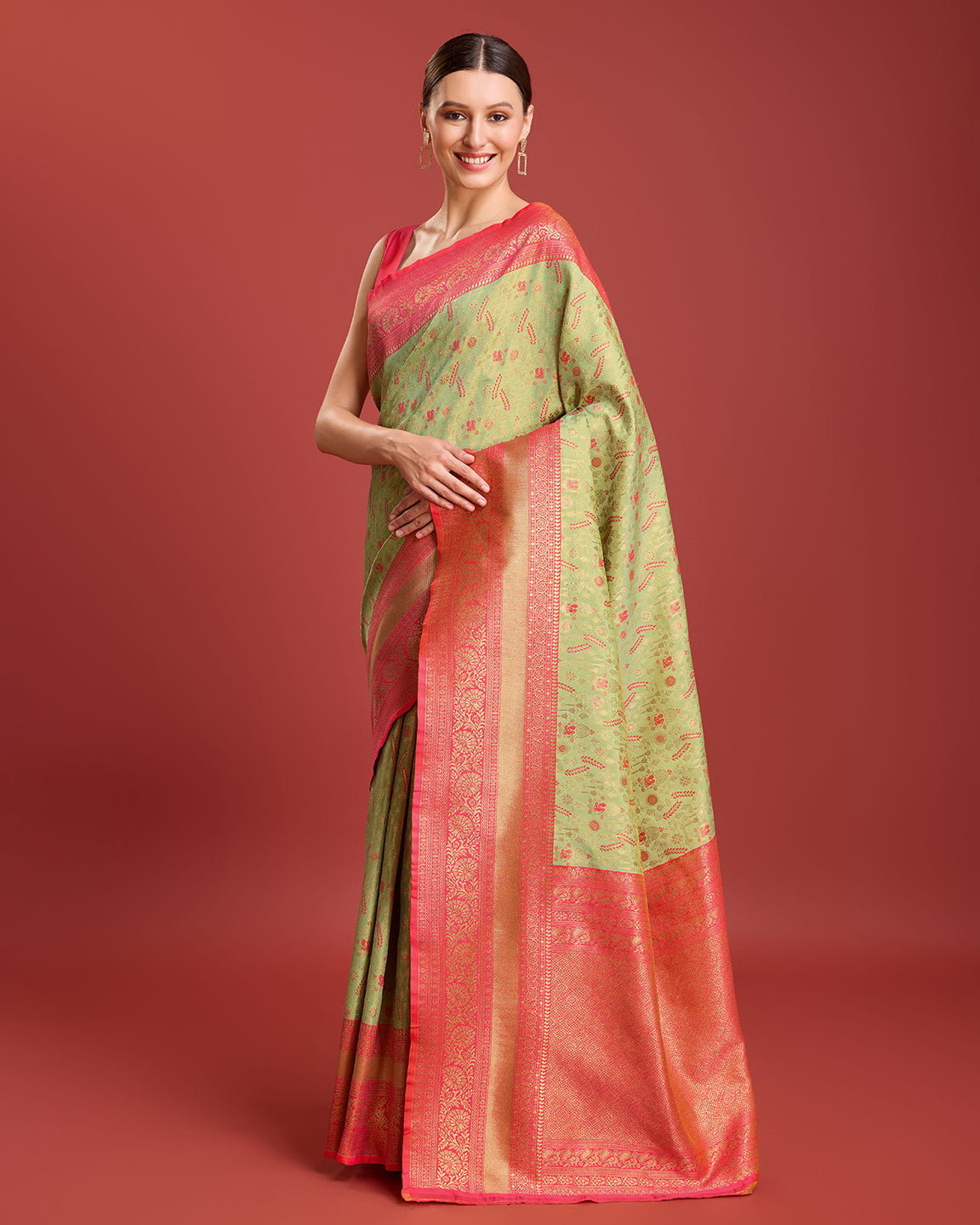 Pista Green Banarasi Tissue Silk Zari Woven Traditional Saree