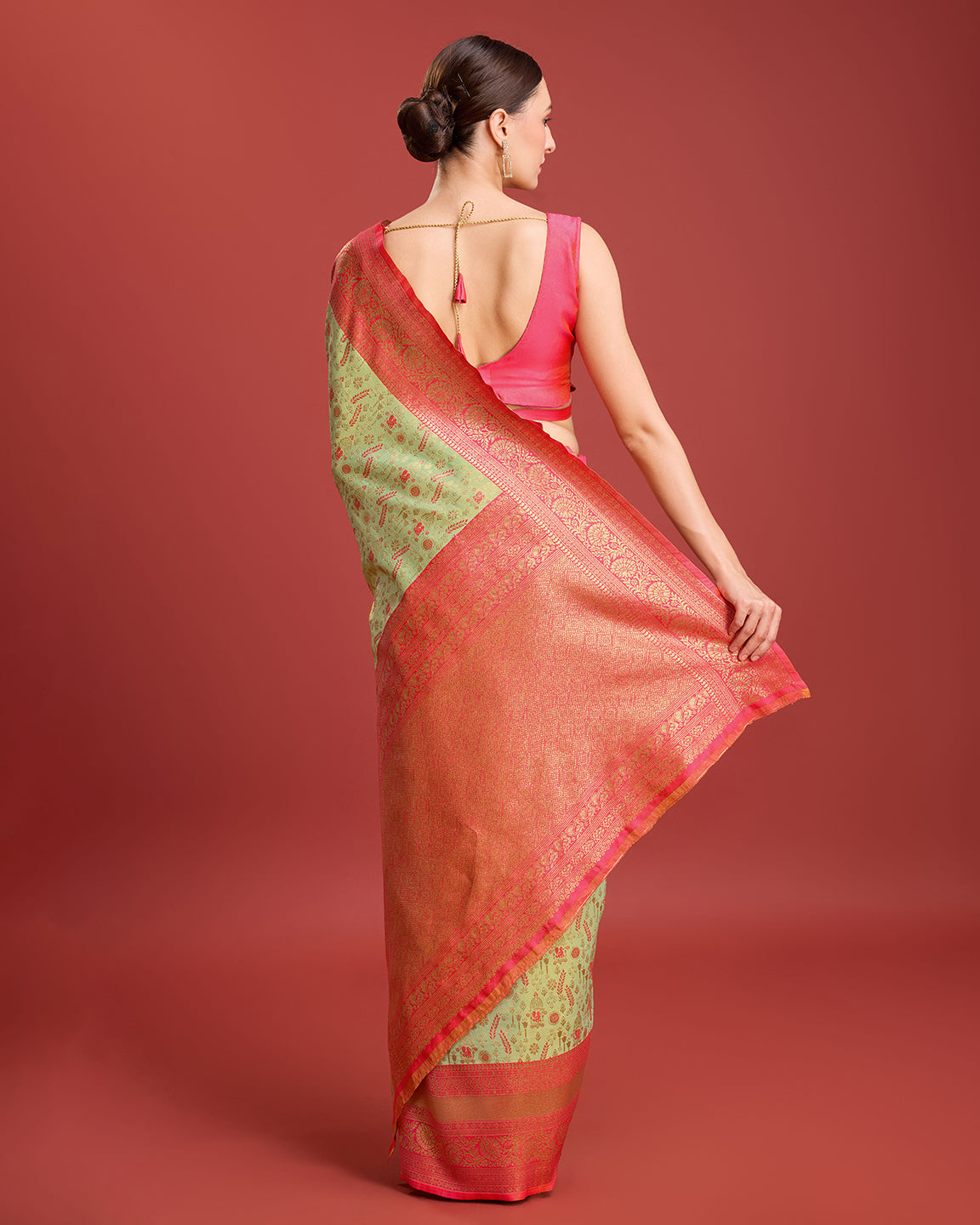 Pista Green Banarasi Tissue Silk Zari Woven Traditional Saree