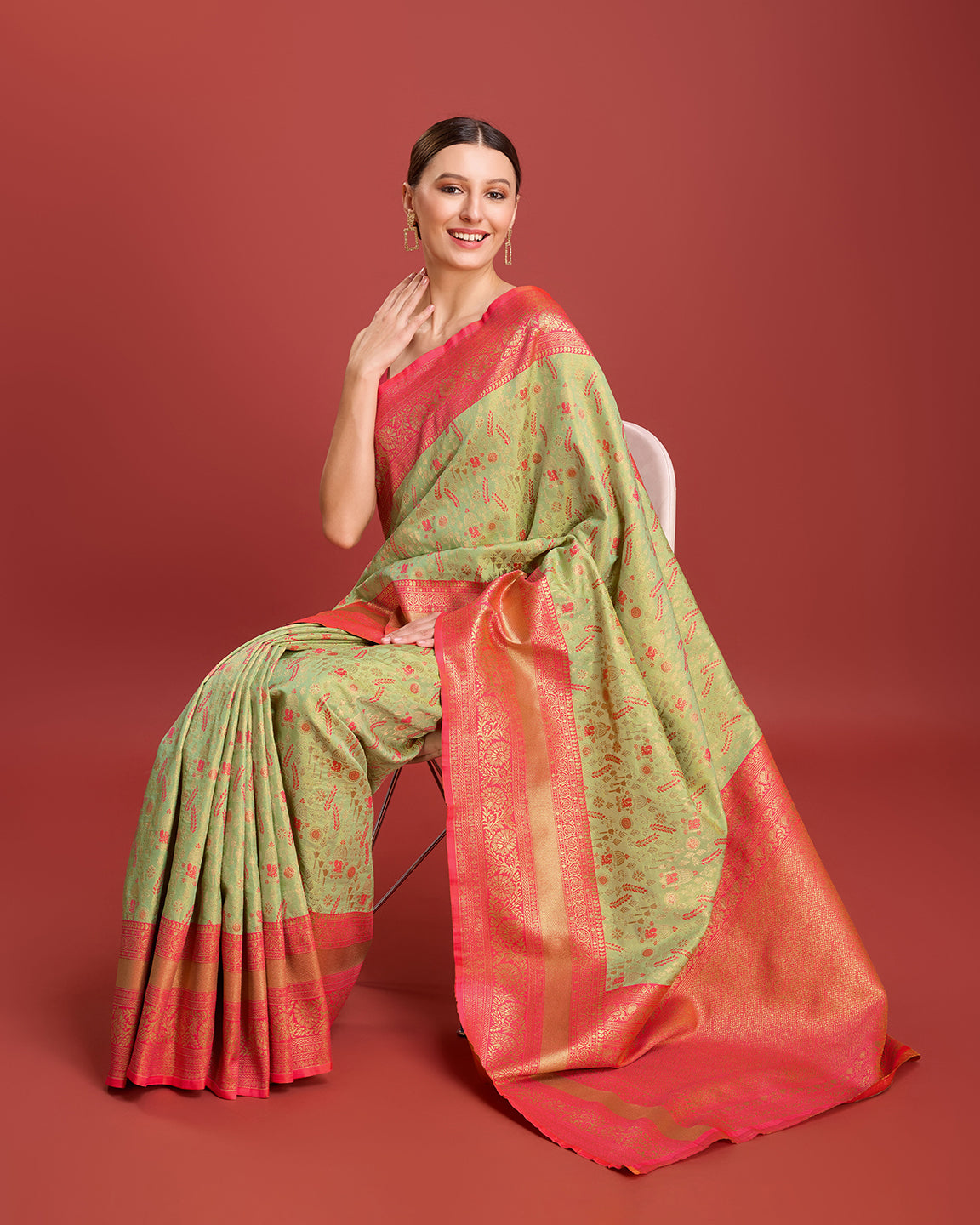 Pista Green Banarasi Tissue Silk Zari Woven Traditional Saree