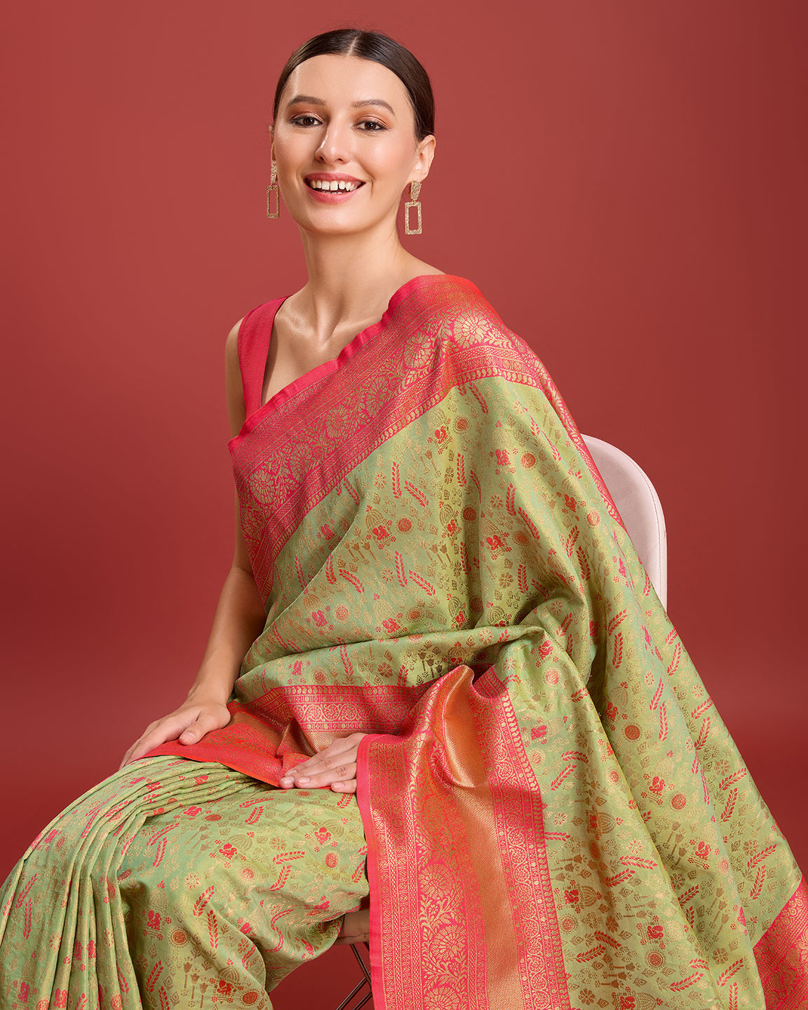 Pista Green Banarasi Tissue Silk Zari Woven Traditional Saree