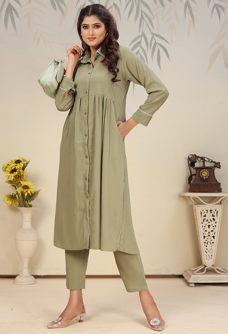 Pista Green Cotton Solid Festival Casual Readymade Co-Ord Set