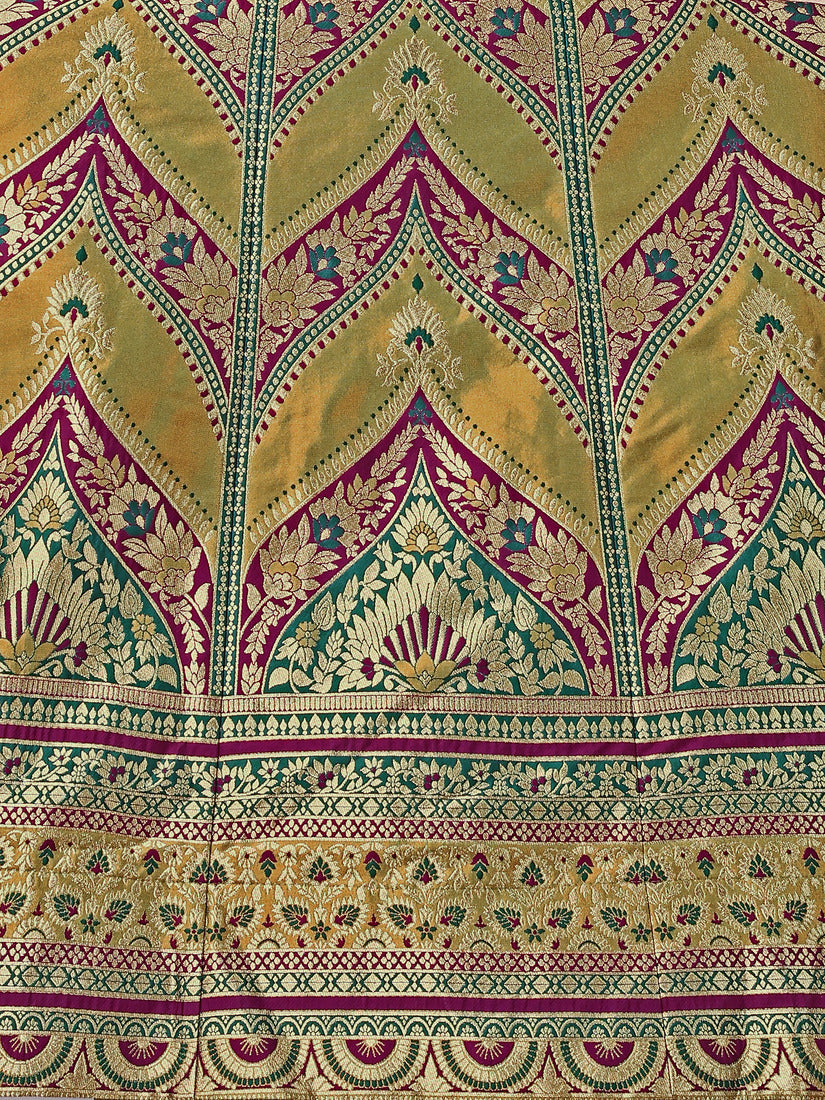 Olive Green Kanjivaram Silk Weaving Zari Lehenga Choli
