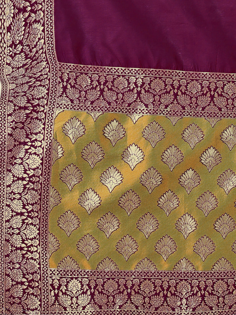 Olive Green Kanjivaram Silk Weaving Zari Lehenga Choli