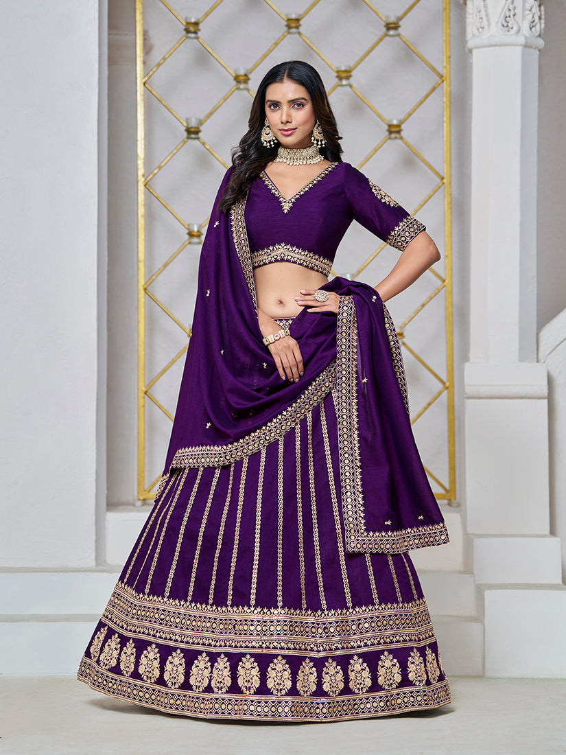Purple Art Silk Embroidered Designer Lehenga Choli