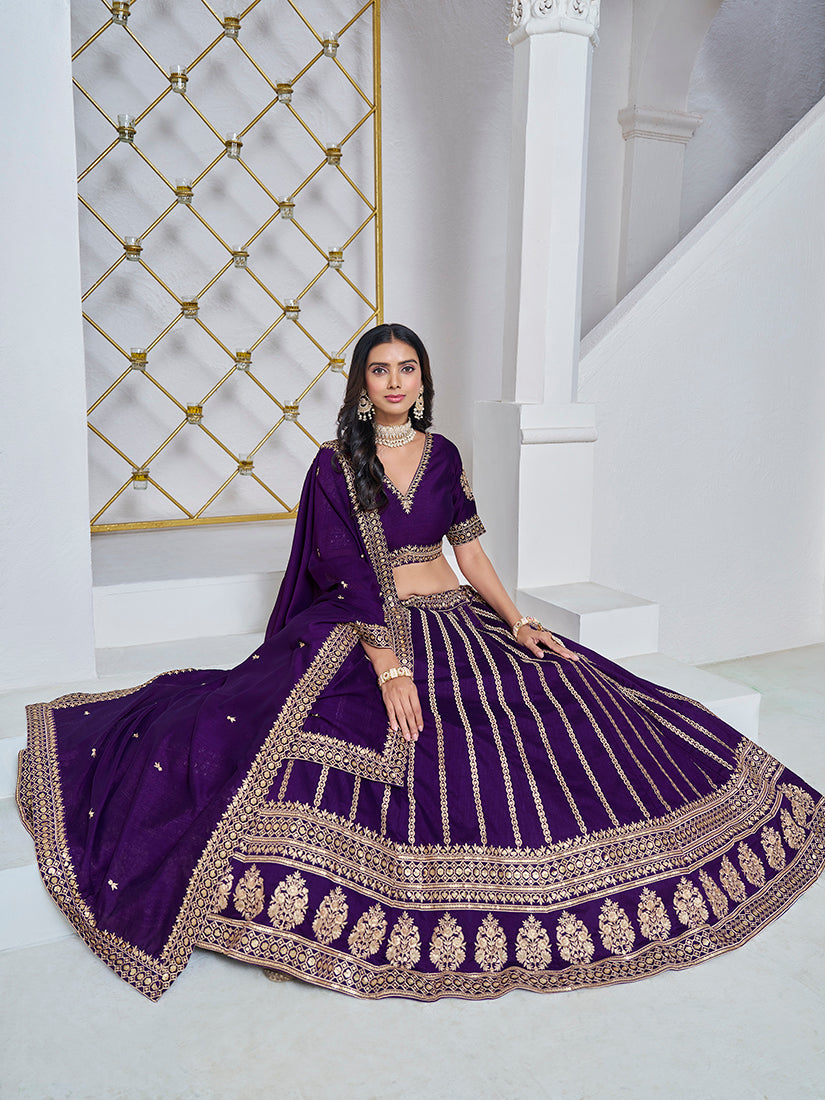 Purple Art Silk Embroidered Designer Lehenga Choli