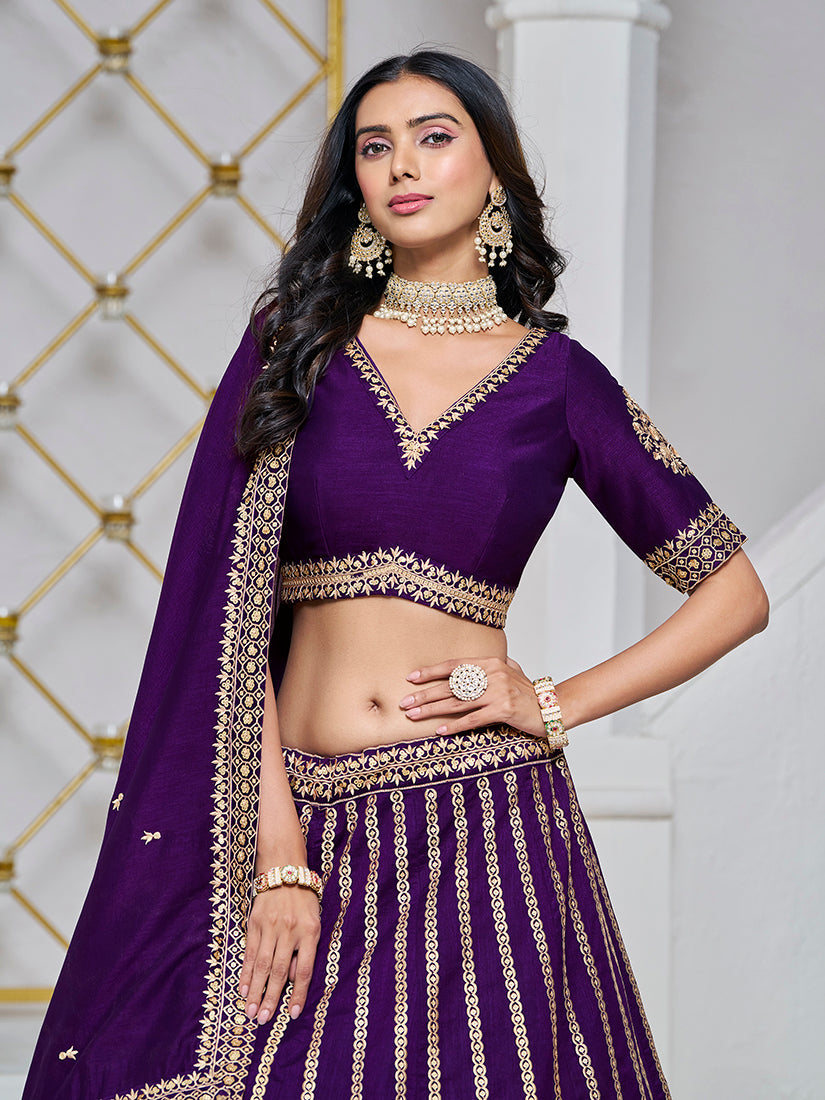 Purple Art Silk Embroidered Designer Lehenga Choli