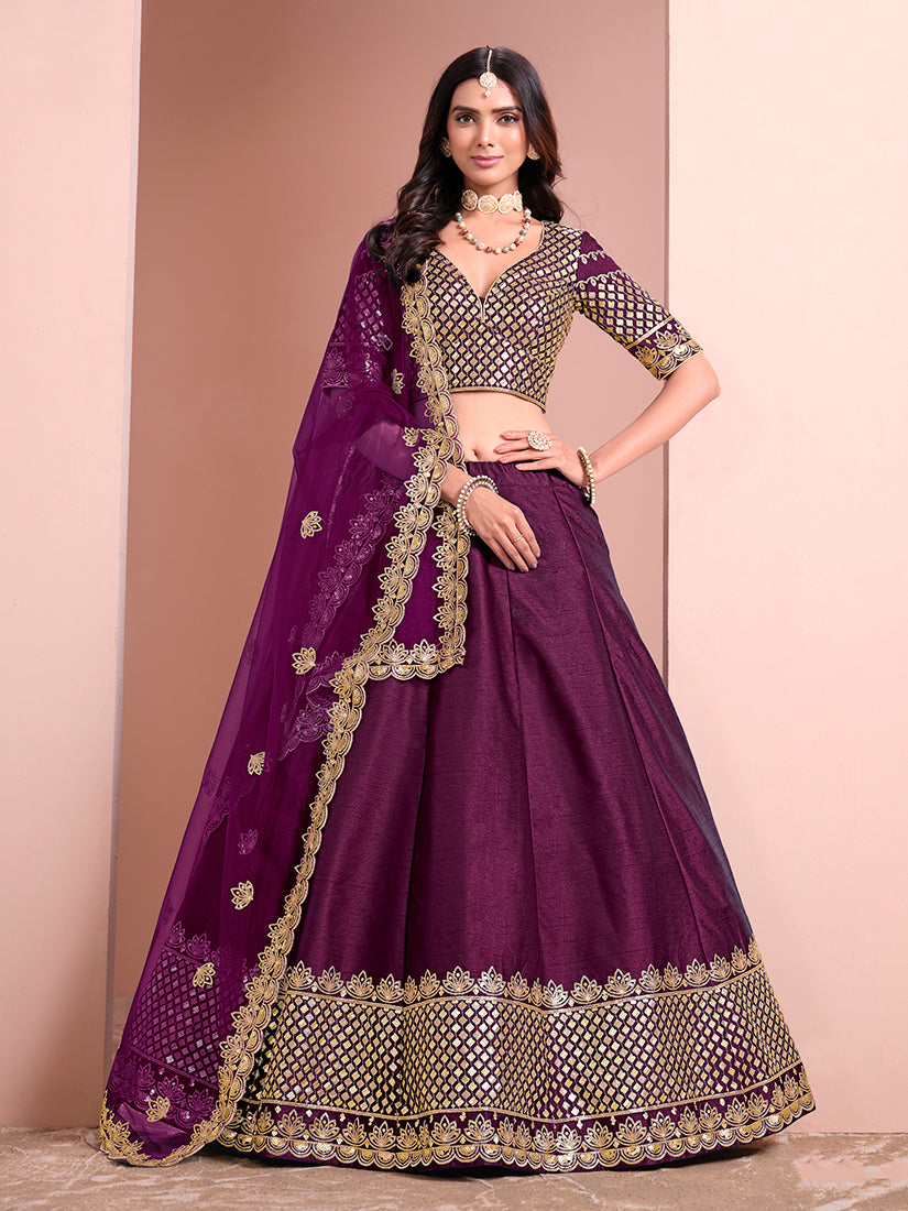 Purple Art Silk Embroidered Trendy A Line Lehenga Choli
