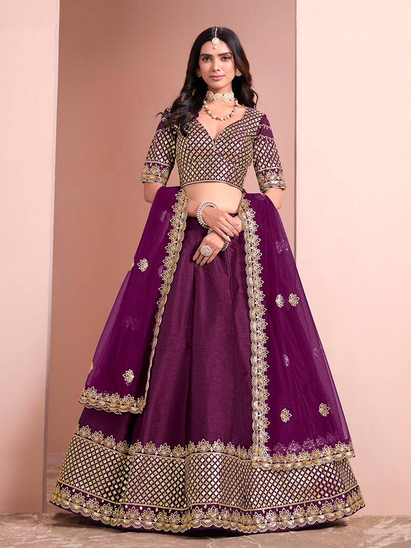 Purple Art Silk Embroidered Trendy A Line Lehenga Choli