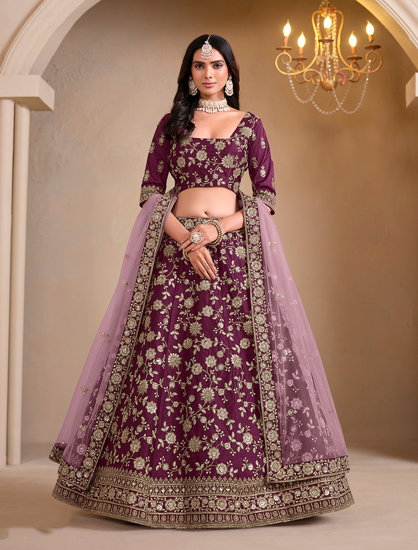 Purple Art Silk Embroidered With Sequence Trendy Lehenga Choli