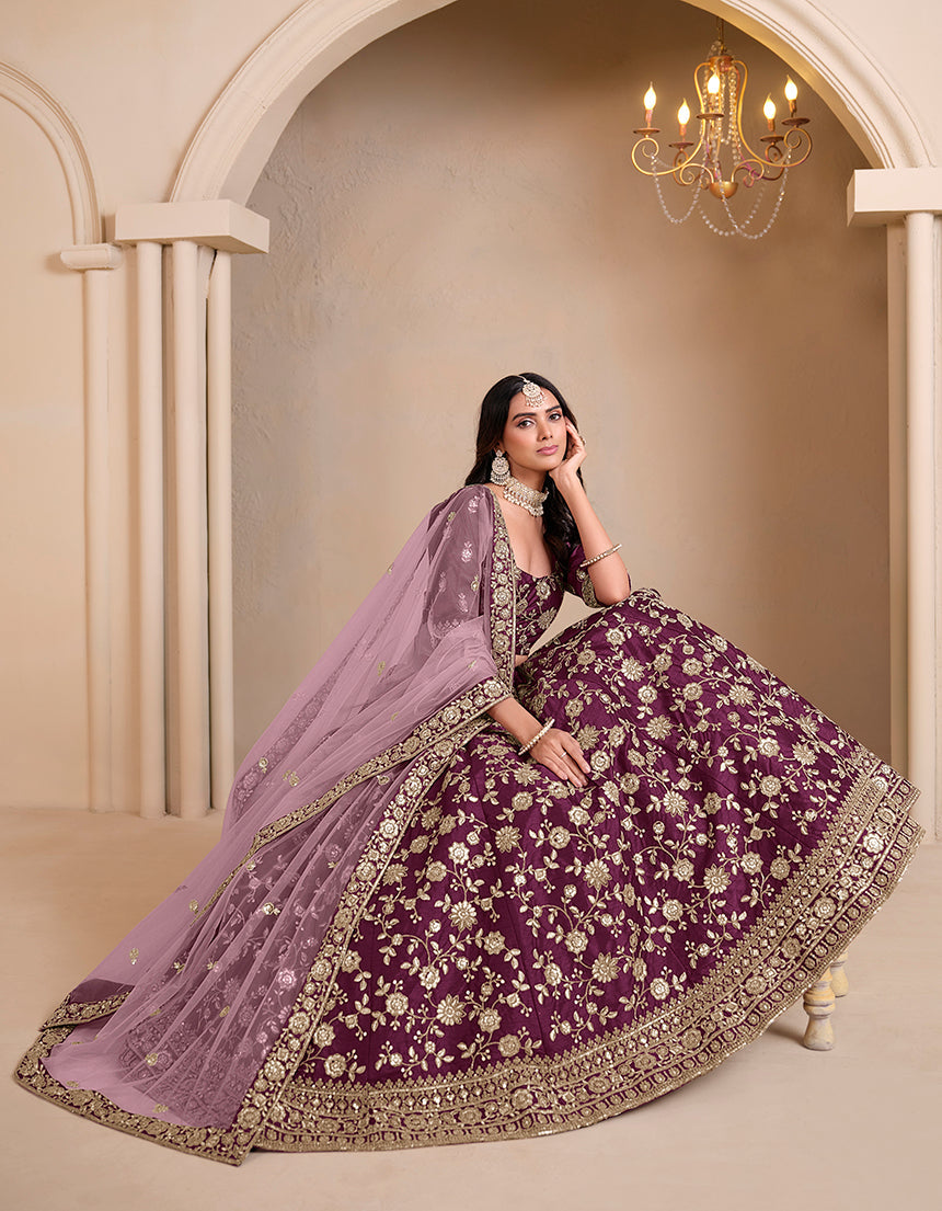 Purple Art Silk Embroidered With Sequence Trendy Lehenga Choli